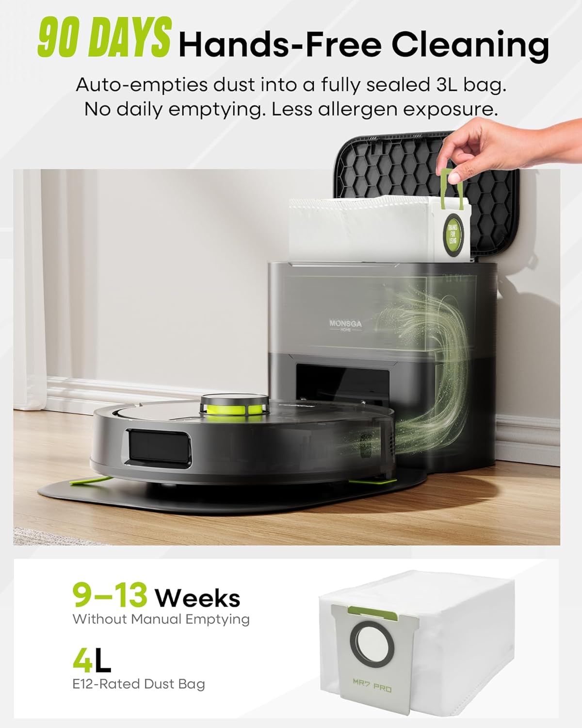 Thumbnail 1 de MONSGA MR7 PRO Robot Vacuum with Mop Self-Emptying – 8000Pa Suction, LiDAR Navigation and 90 Days Hands-Free Emptying