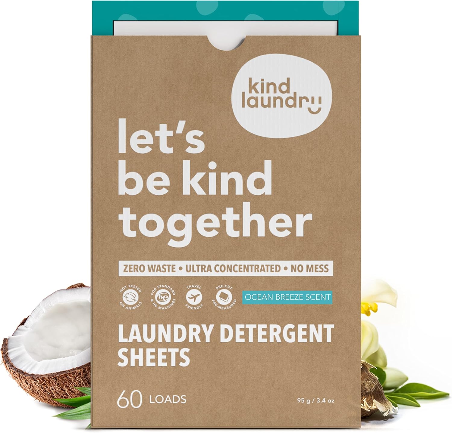 Detalle de Kind Laundry DS-OB60 Detergent Sheets, Ocean Breeze, 60 Loads