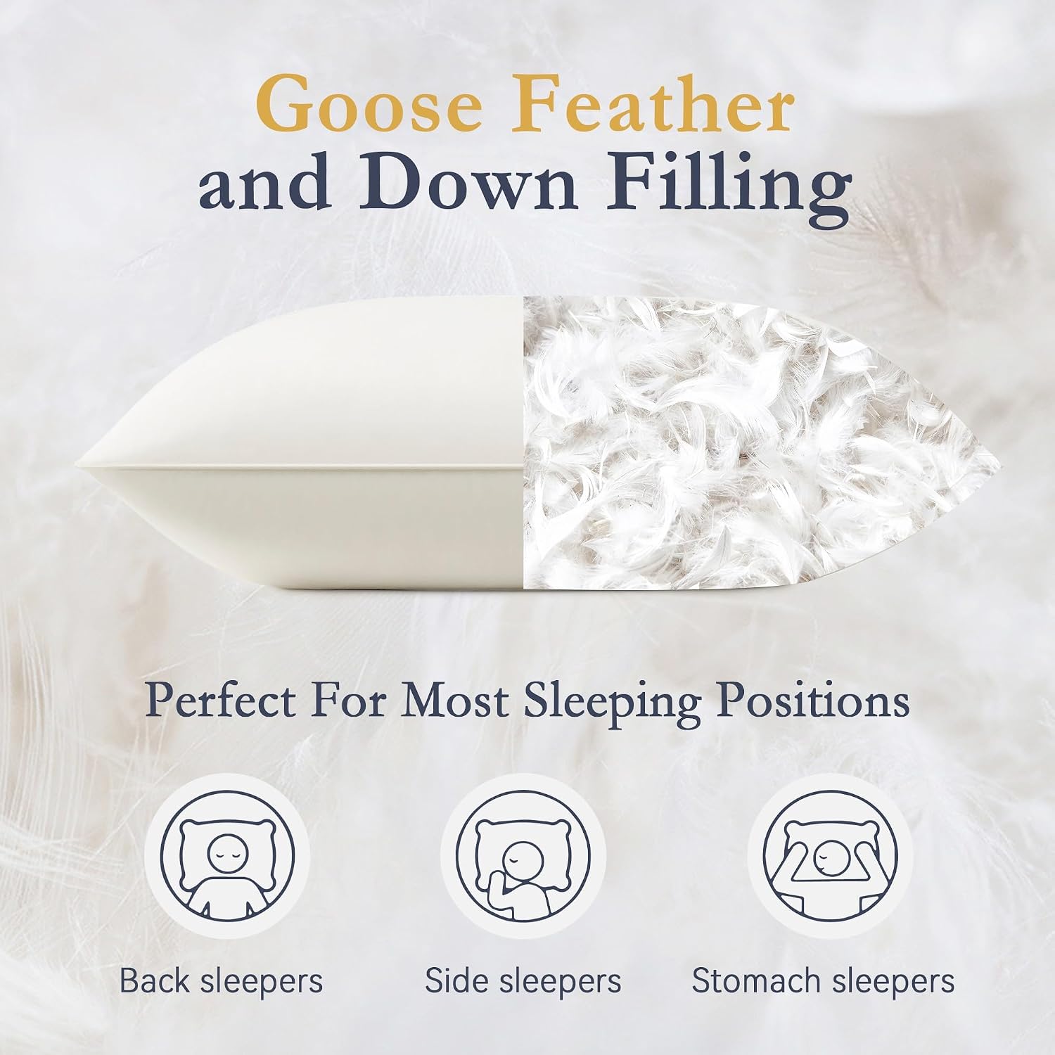 Detalle 2 de puredown Goose Feather Down Pillows, Standard Set of 2 with Organic Cotton Cover