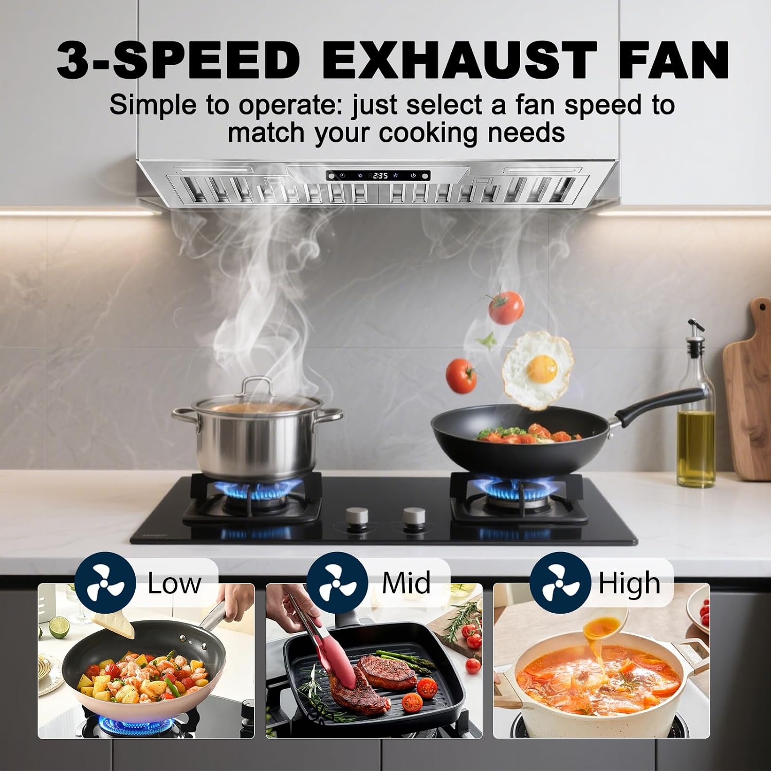 Detalle de Weceleh 305A 30-Inch Insert Range Hood, 900 CFM, Gesture and Touch Controls