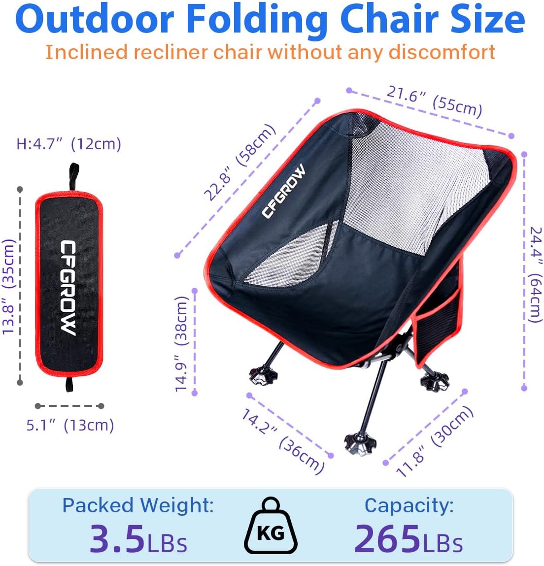 Thumbnail 2 de CFGROW CF-STY01 Folding Camping Chair with 600D Oxford Fabric and Mesh Back