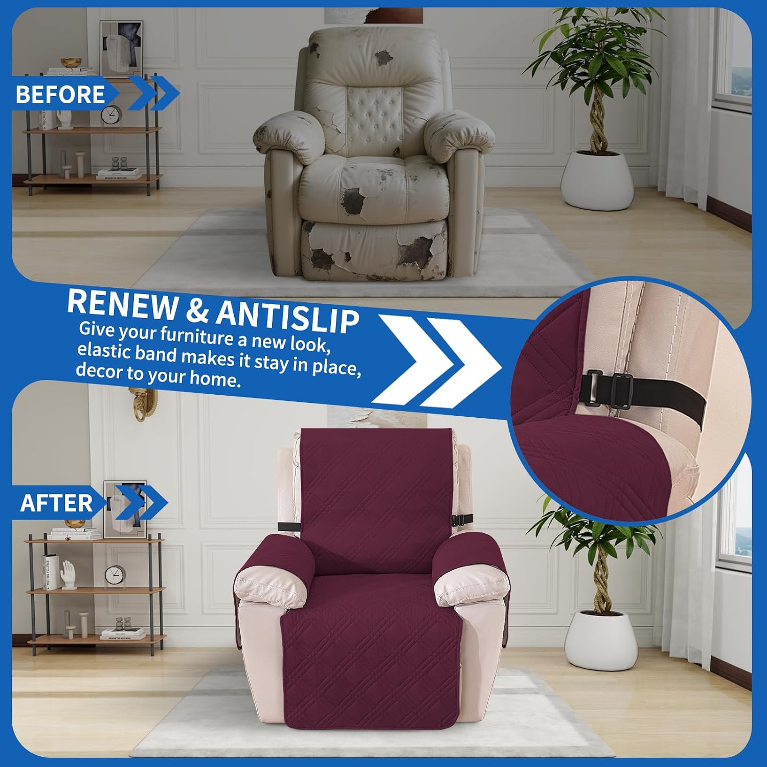 Thumbnail 6 de Ystyle copripoltrona Relax reclinabile reversibile Bordeaux + caffè chiaro (1 posto) antimacchia antiscivolo