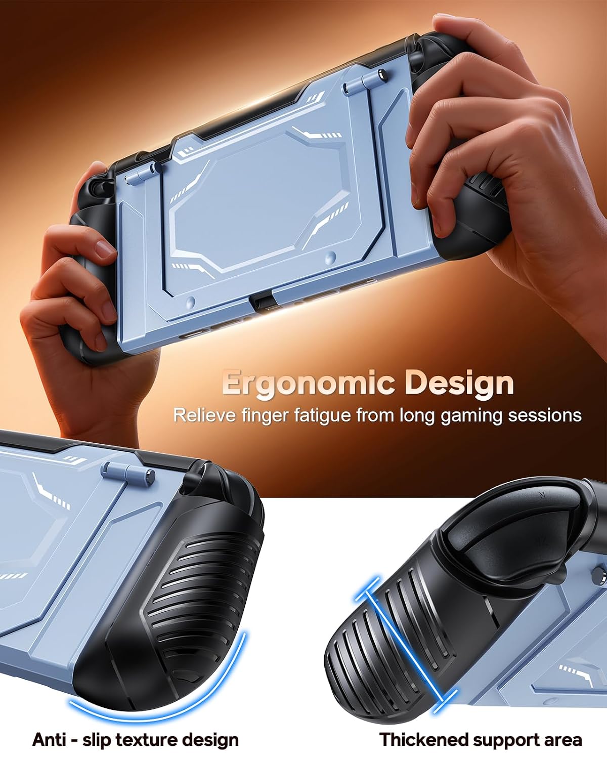 Detalle 2 de FYOUNG Schutzhülle für Nintendo Switch 2 – Militärqualität, abnehmbarer Ergonomikgriff, Frontabdeckung mit Kartenfach (Hellblau)