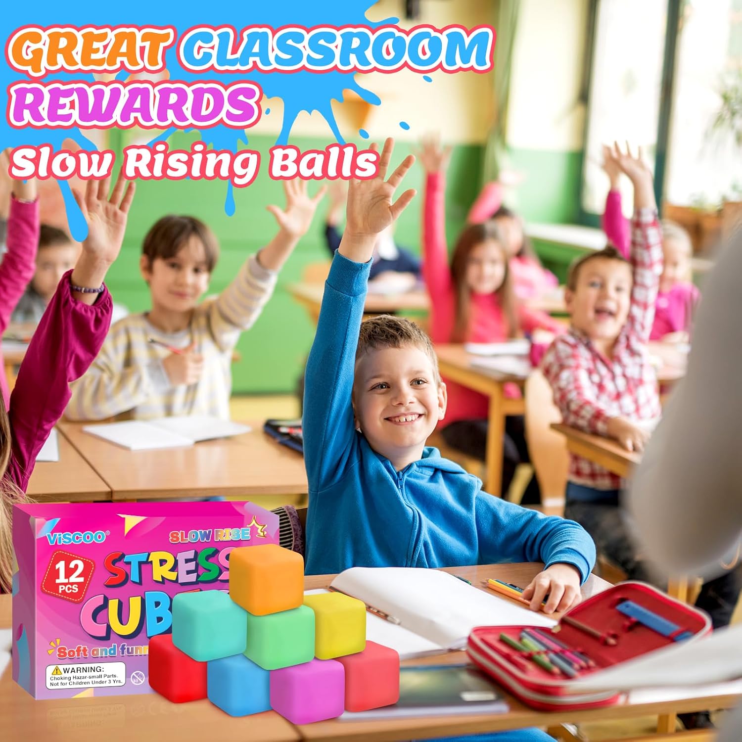 Thumbnail 6 de VISCOO Slow Rising Stress Cubes, 12-Pack in 12 Colors, 1.4-Inch TPR