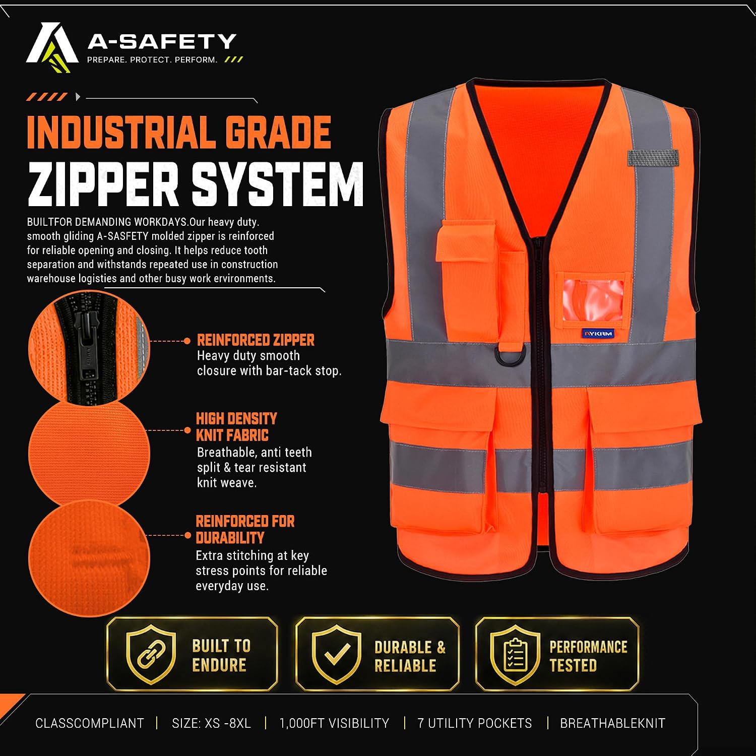 Thumbnail 6 de A-SAFETY Orange X-Small High-Visibility Work Vest with 7 Pockets