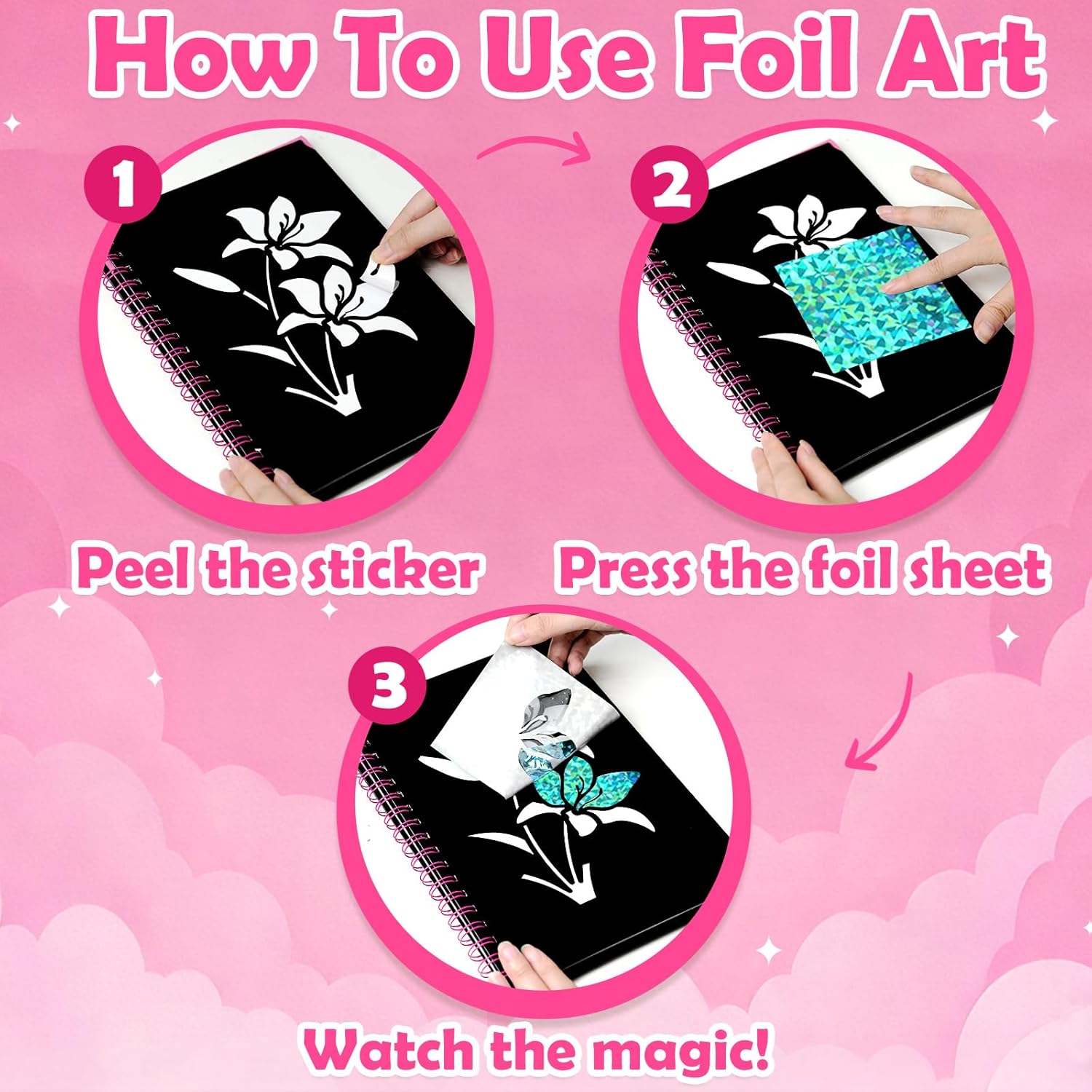 Detalle de LIKYMO Foil Art for Kids – Foil Craft Book Kit for Creative Play (Flowers)
