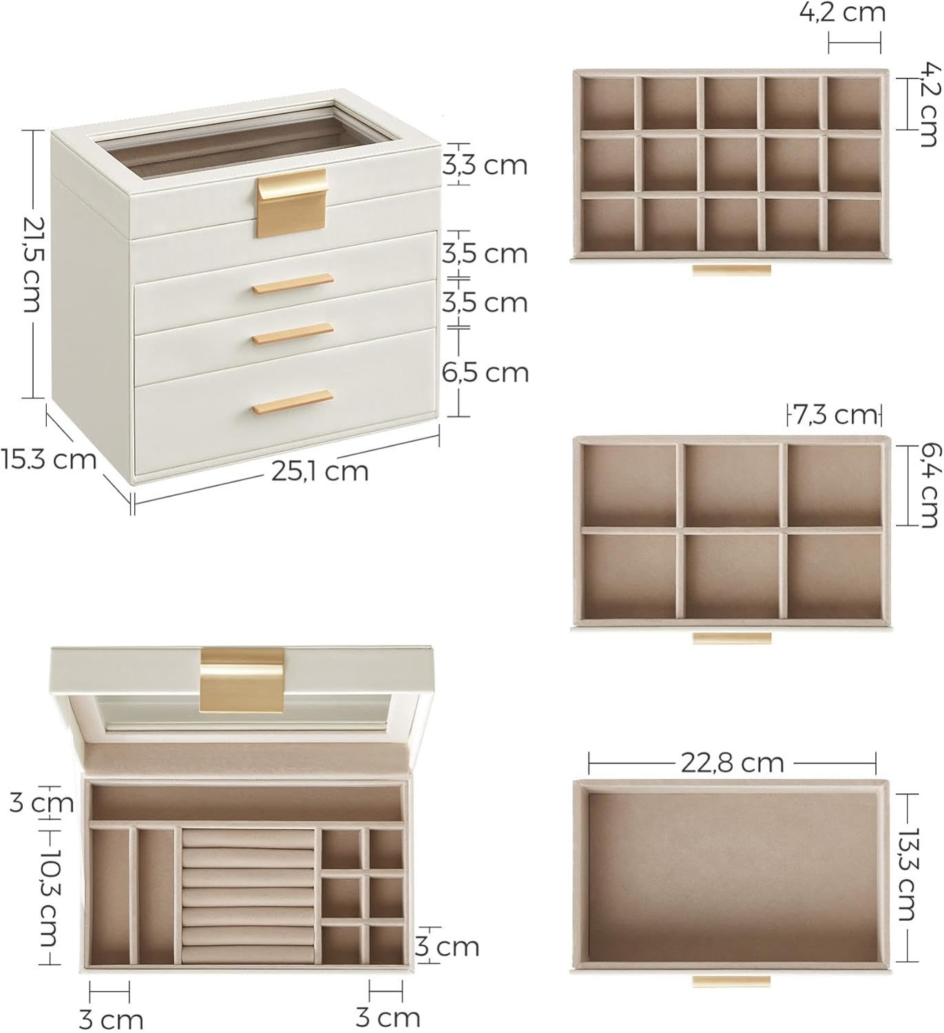 Detalle 2 de SONGMICS caja joyero 4 niveles JBC161W01