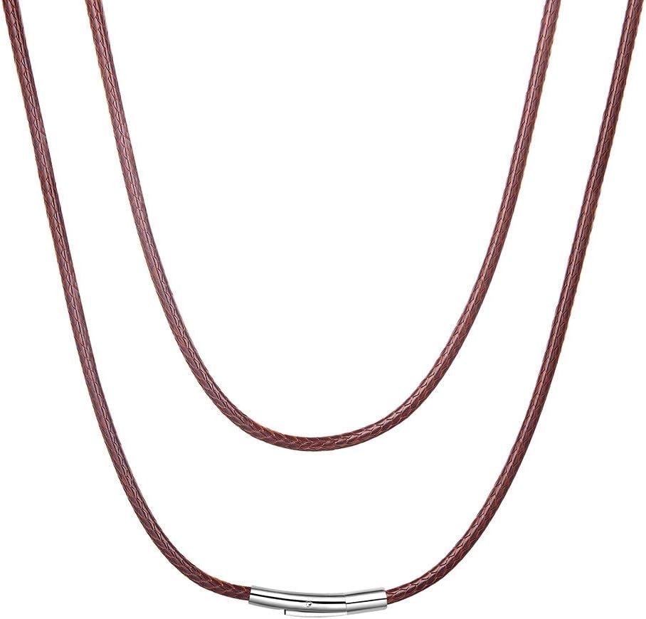 Detalle de ChainsHouse Chaîne Collier Cuir Homme – Cordon de Cire 2 mm, 41–76 cm, Marron/Noir, Fermoir inox 316L