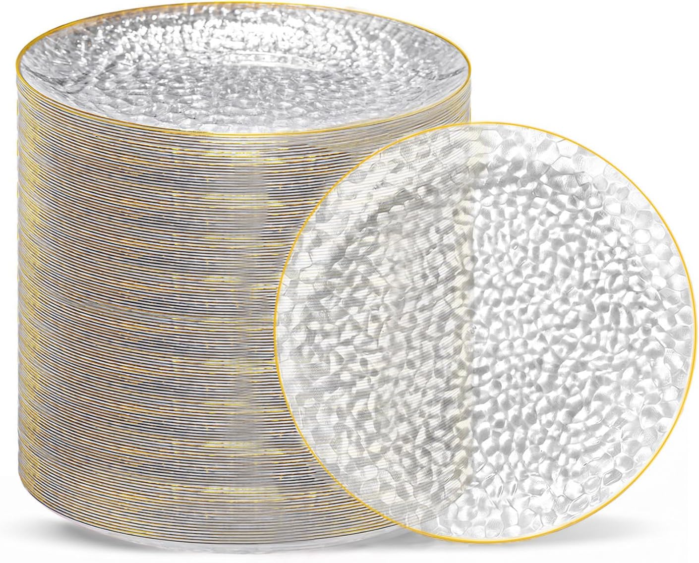 Detalle de Rubtlamp 100 Pcs Clear Gold Plastic 7 Inch Plates – Hammered Edge Disposable Dessert Plates