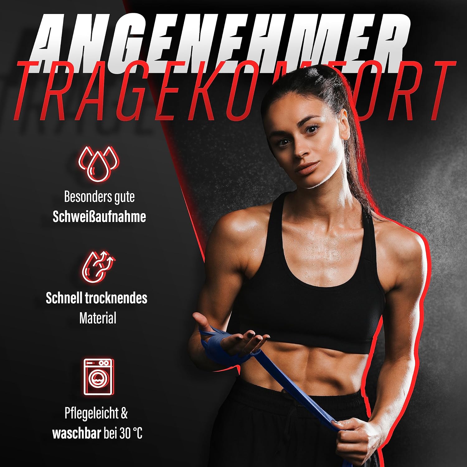 Detalle 2 de Moncada Fighting® Boxbandagen mit Daumenschlaufe (4 m) – extra breiter Klettverschluss für Boxen, MMA & Kickboxen