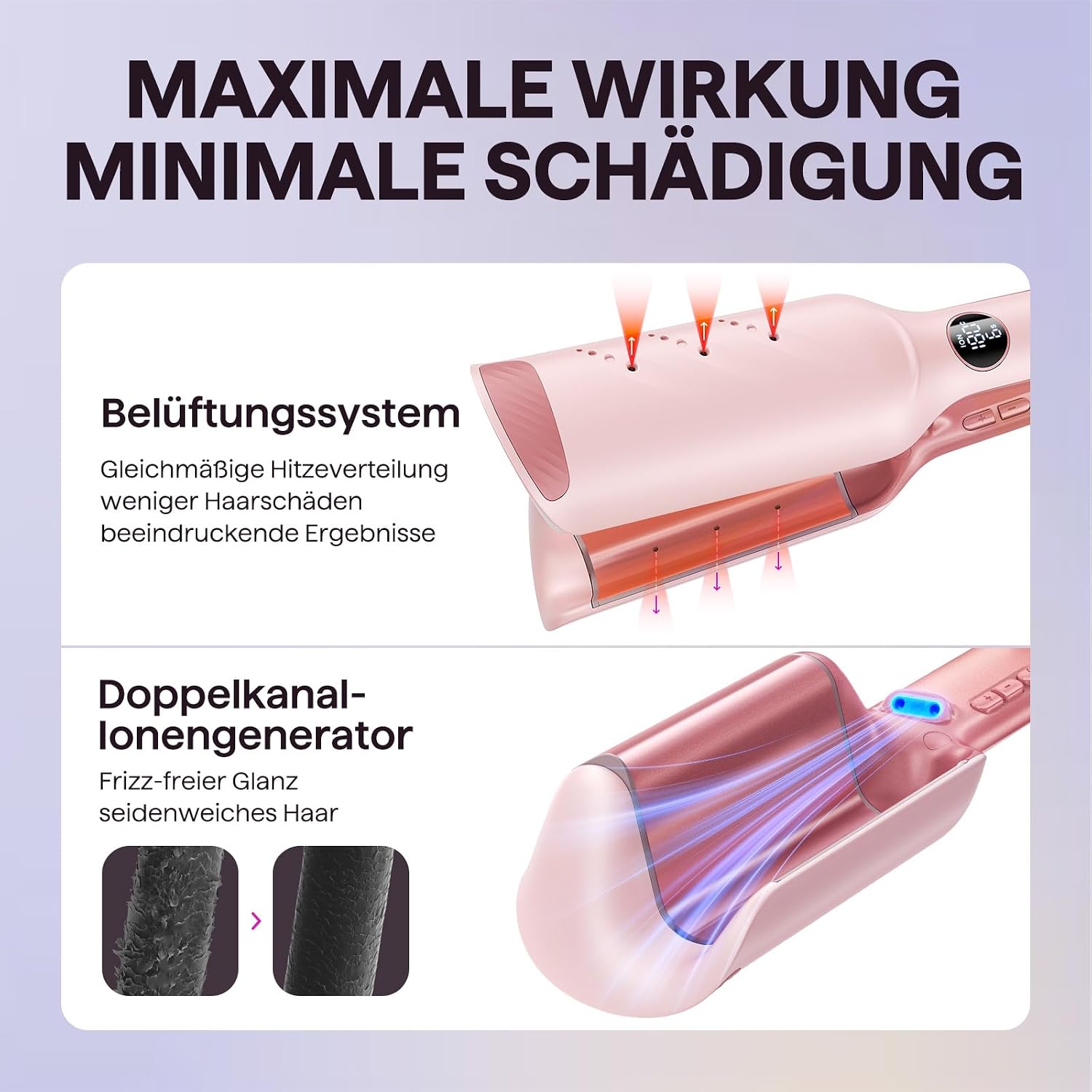 Detalle 2 de Wavytalk Power Wave Welleneisen – 35 mm Wellenschaum mit Ionenschutz und Belüftung, Rose