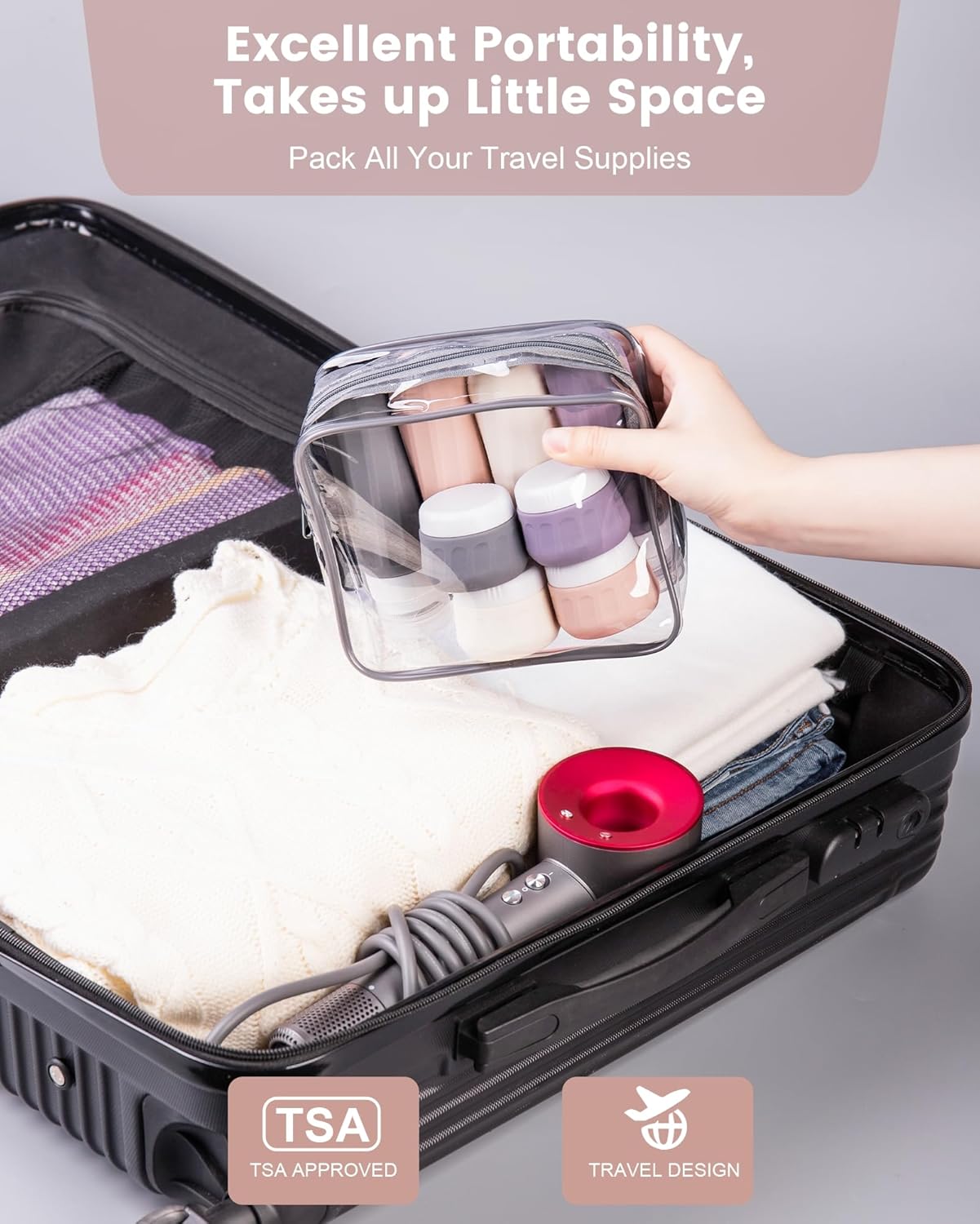 Detalle de Gemice Travel Bottles for Toiletries – 8 Pack, 90ml & 30ml Silicone Refillable Containers