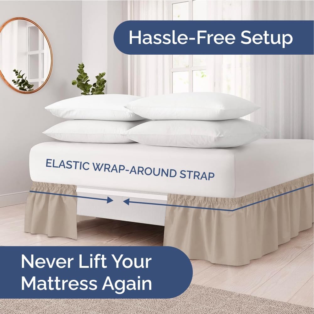 Thumbnail 1 de Wrap Around Dust Ruffle Bed Skirt (Wheat) for King Size Beds with 15 Inch Drop