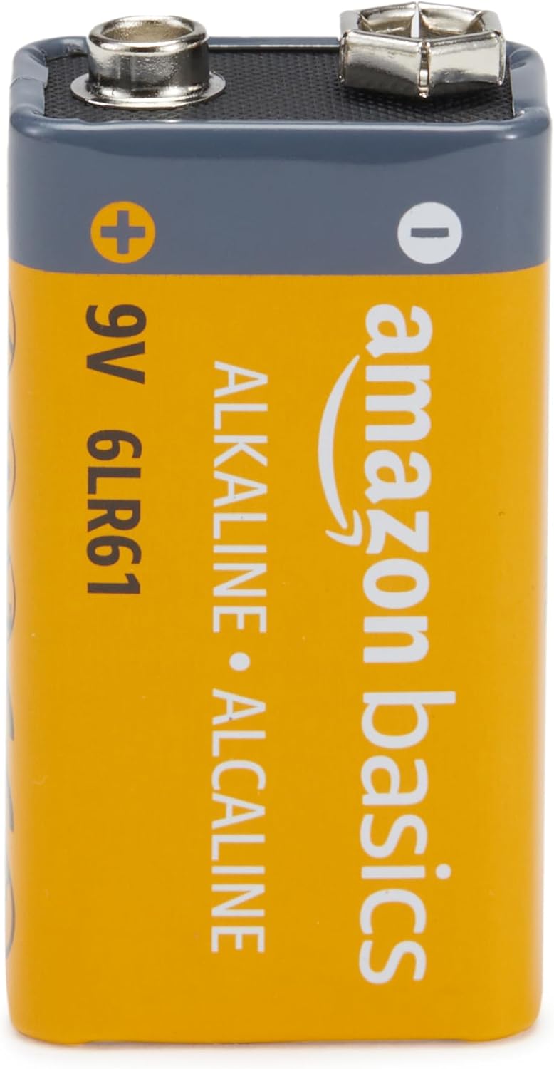 Detalle de Amazon Basics 9 V Alkalibatterien (9V/6LR61), 12er-Pack – zuverlässig für Rauchmelder, Elektronik und Audio