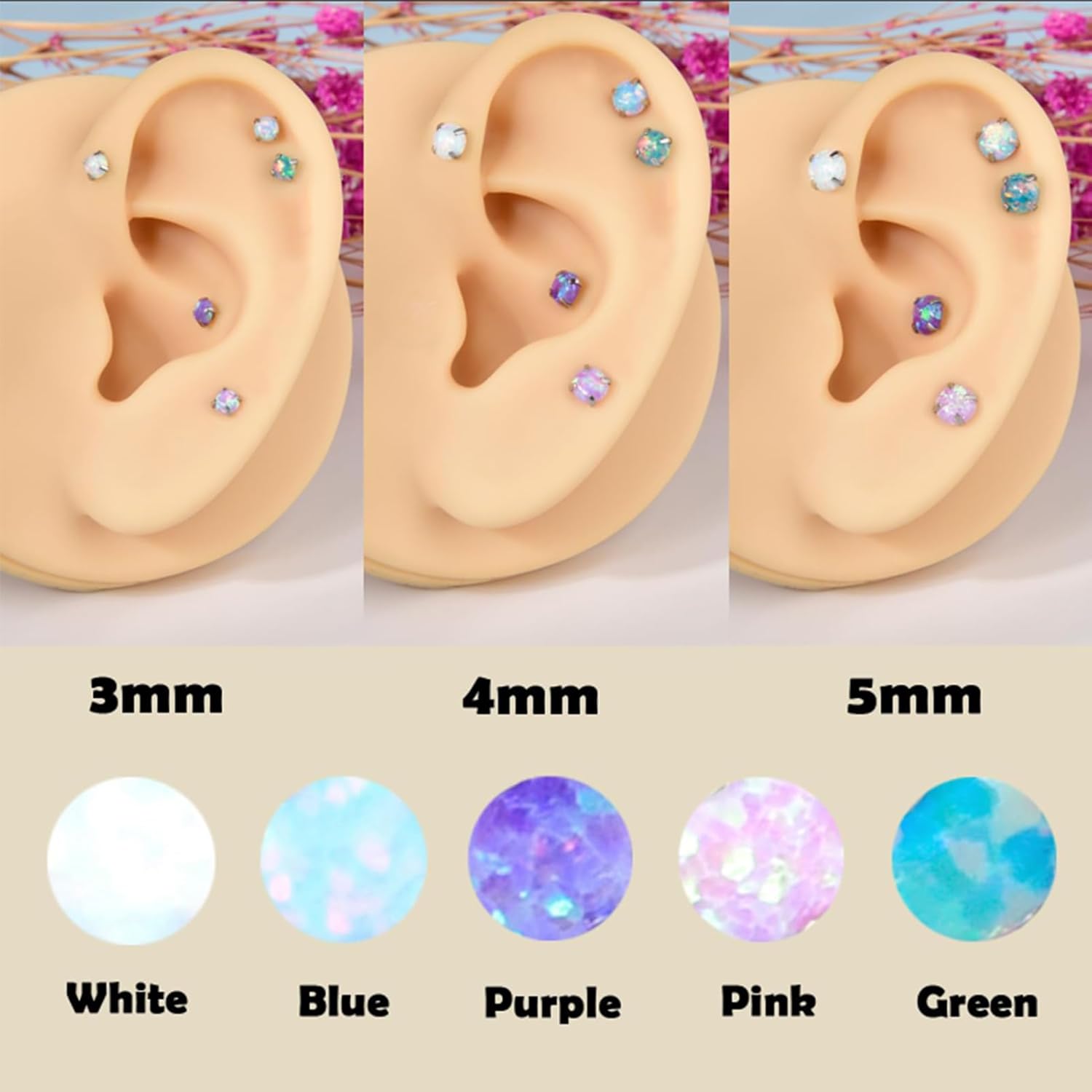 Thumbnail 6 de Lantine 16G Helix Piercing Earrings – 316L Stainless Steel with Real Opal, 5pcs/3 pairs