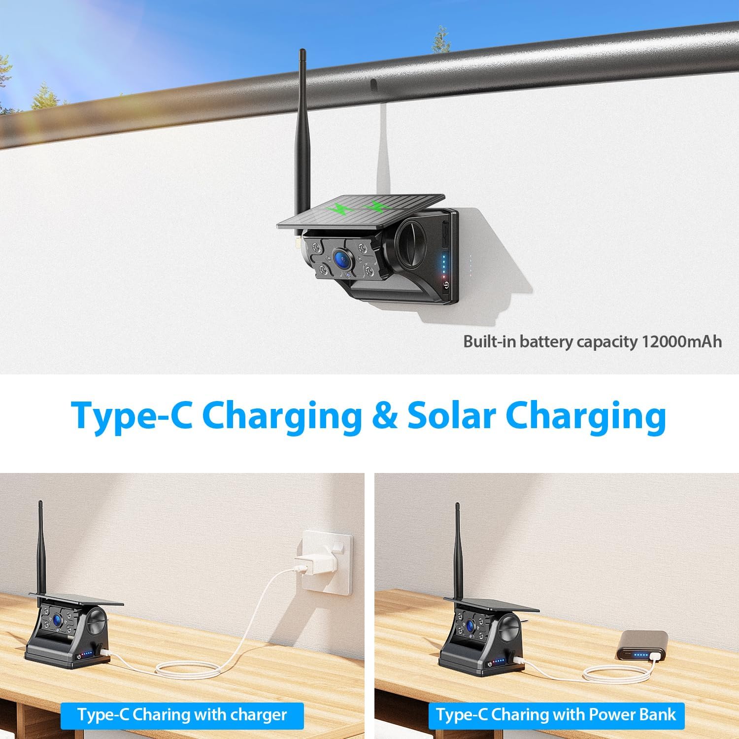 Detalle de Solar Powered Wireless Reversing Camera Kit with 7" 1080P Touchscreen Monitor and 12000mAh Battery