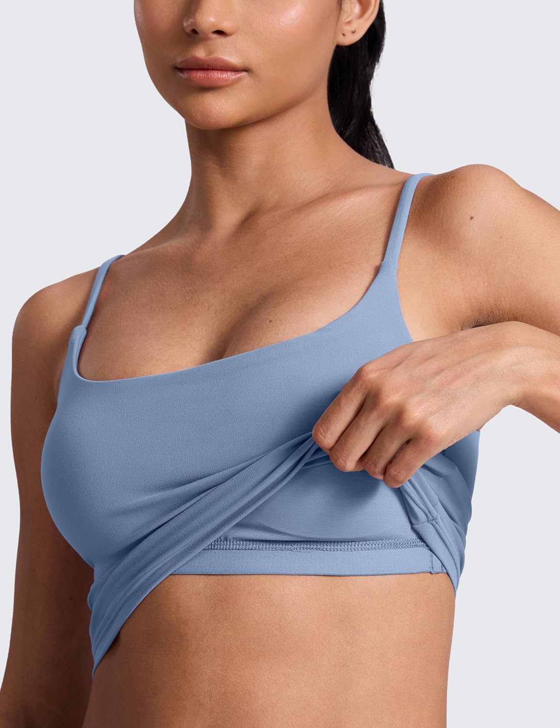 Detalle de CRZ YOGA Butterlift Femme Encolure Dégagée Longline – Soutien-gorge intégré et débardeur court