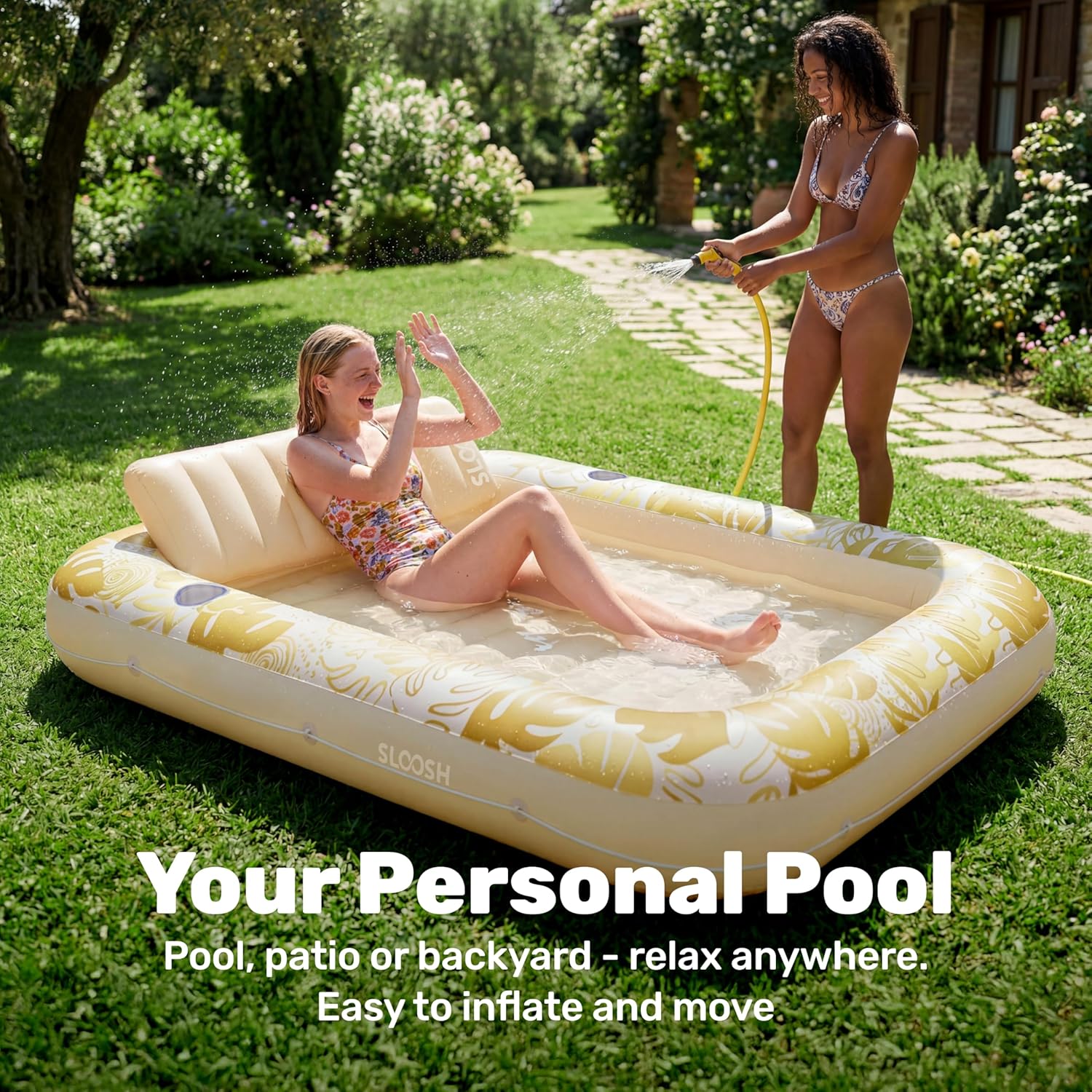 Detalle de SLOOSH Inflatable Tanning Pool Lounger Float (85" x 57" XL) – Golden White