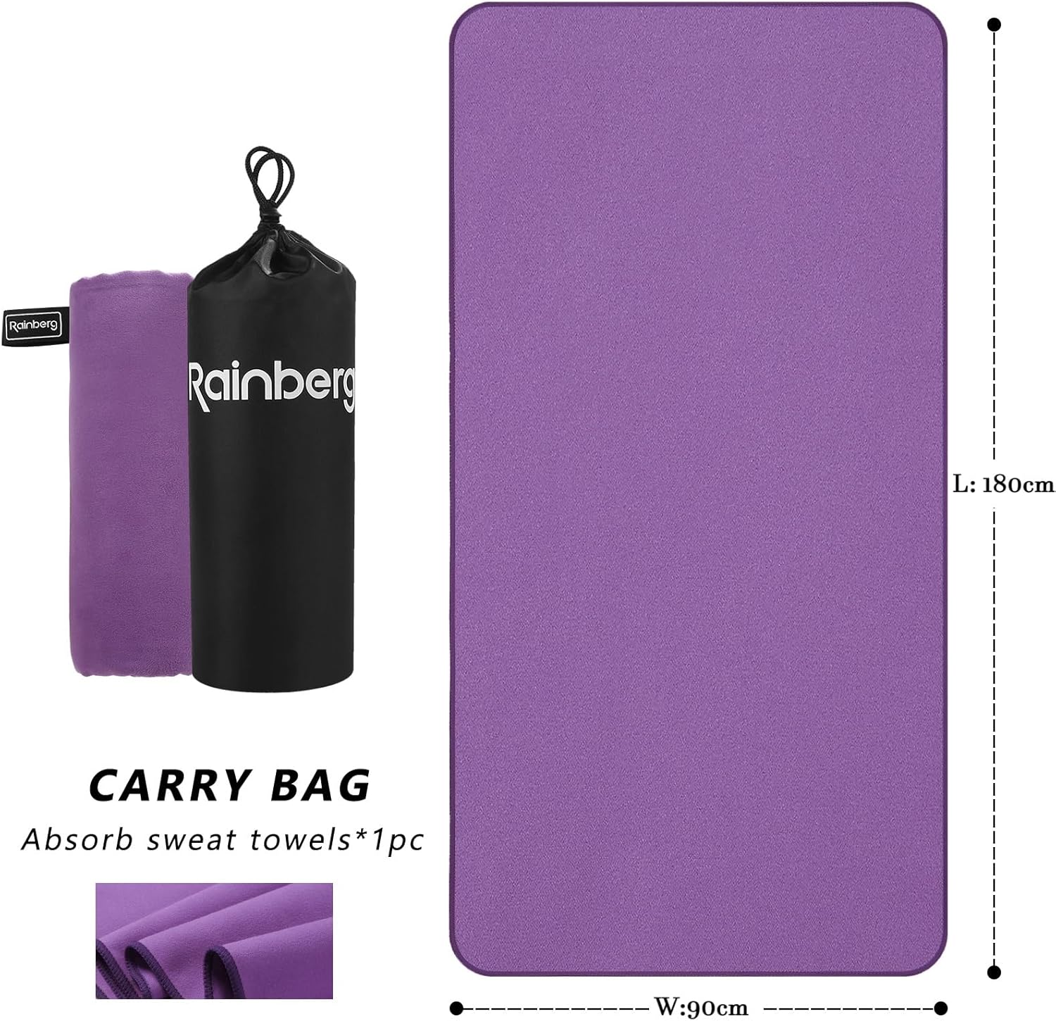 Thumbnail 1 de Rainberg Microfiber Towel (180x90cm) – Large Quick-Dry Gym Towel in Purple