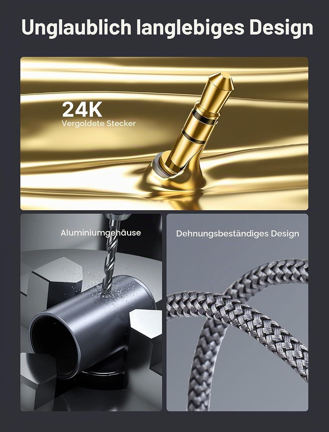 Detalle de JSAUX 3,5 mm Klinke auf Cinch Kabel, 4,5 m – hochwertiges AUX-Y-Kabel mit 2x RCA