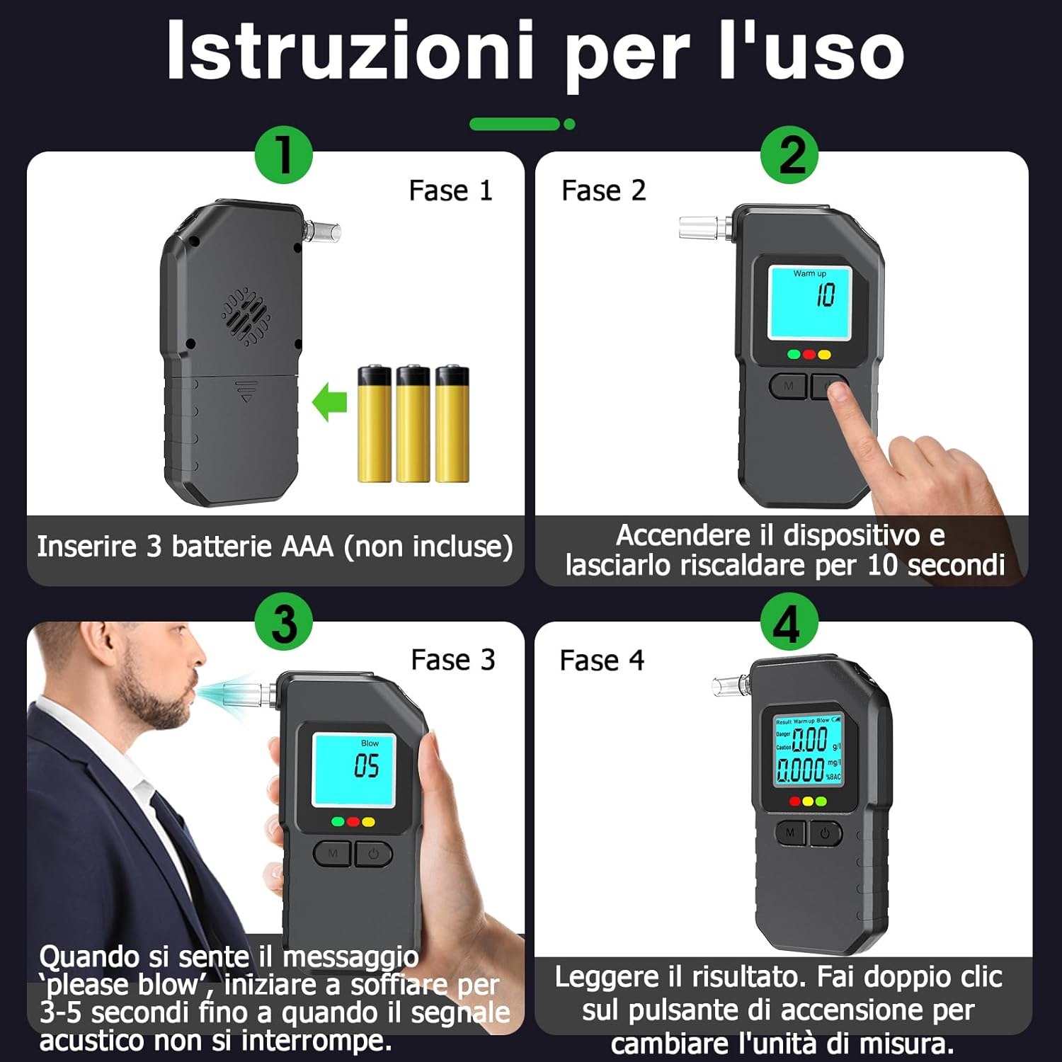 Thumbnail 4 de Super Barley Etilometro Portatile Certificato – Etilometro professionale con display LED e 20 boccagli