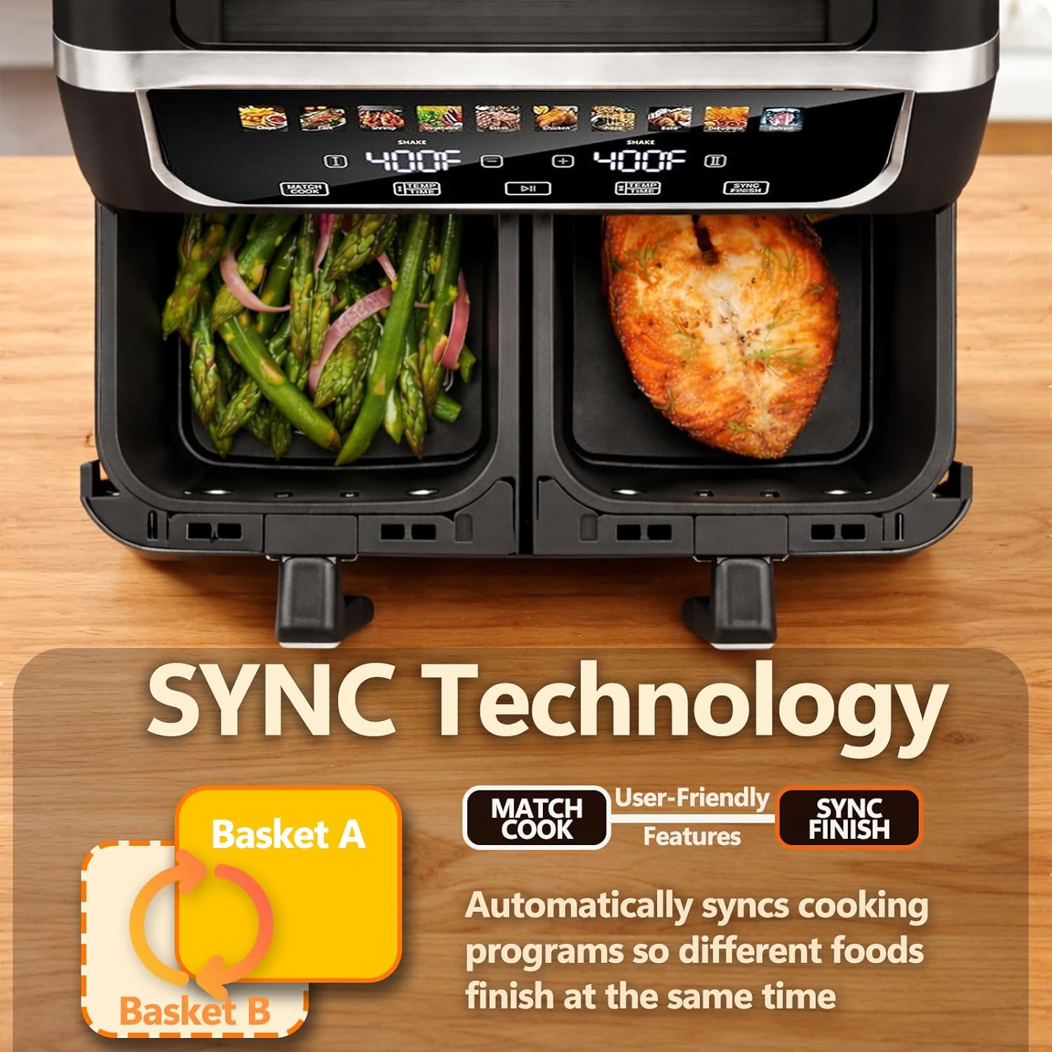Thumbnail 5 de Simple Deluxe 9.5-Qt Dual Basket Air Fryer (10-in-1) with Sync Cook and Independent Temperature Control