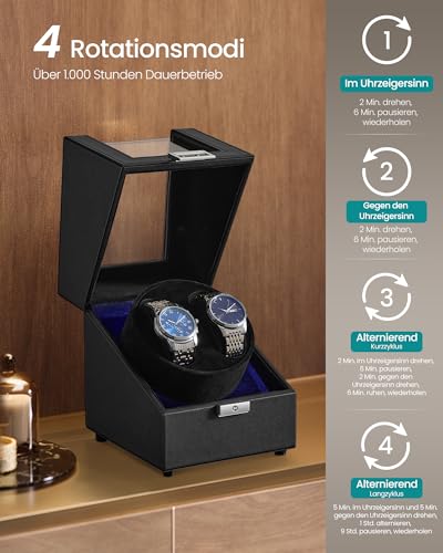 Thumbnail 2 de SONGMICS JWB031B01 Uhrenbeweger – 2 Uhren, Premium-Motor, USB-C, LED-Licht, Schloss