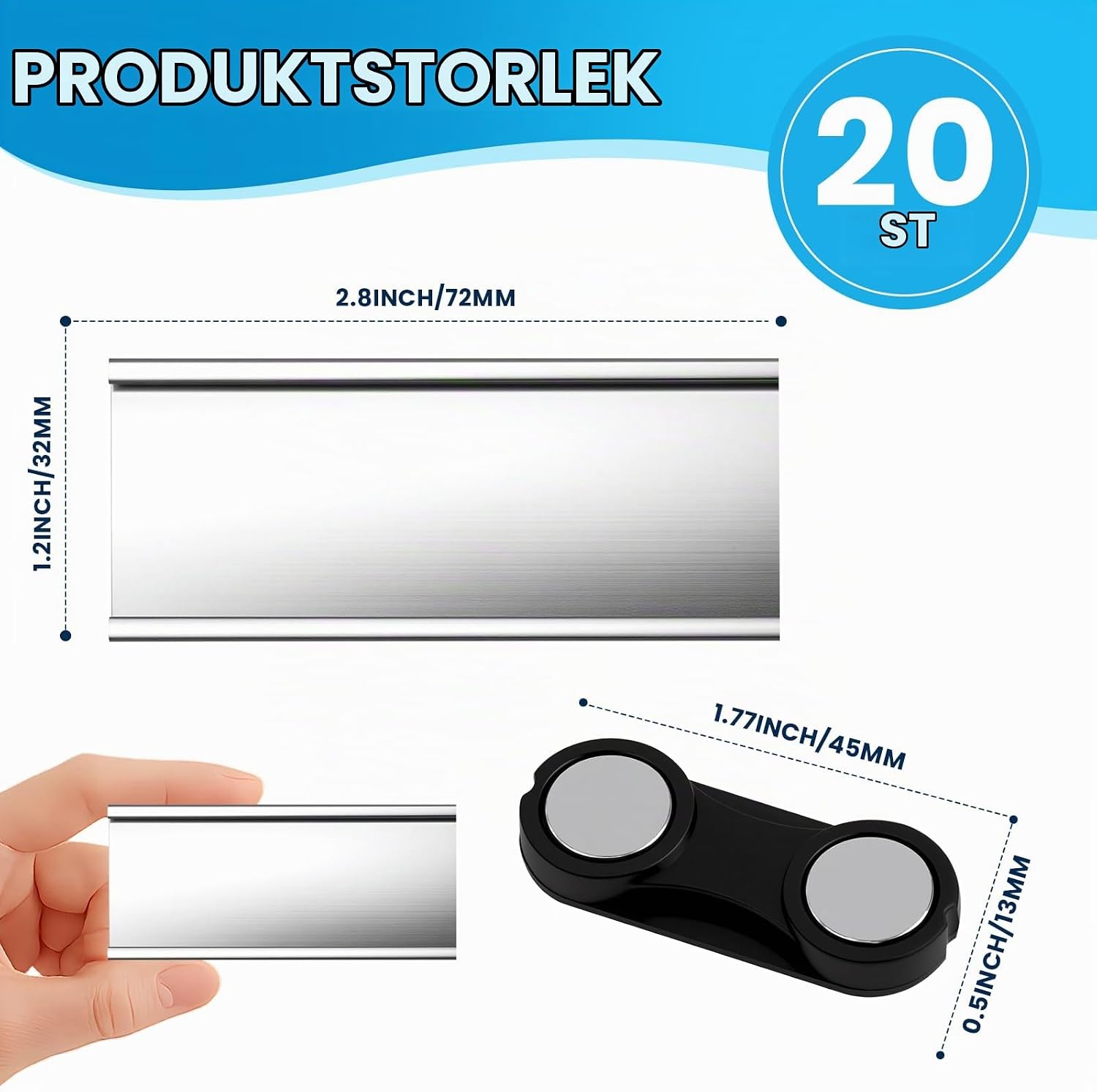 Thumbnail 1 de DTLLCZP LQ-09CZXP20P-02 namnskyltshållare i aluminium, 20-pack