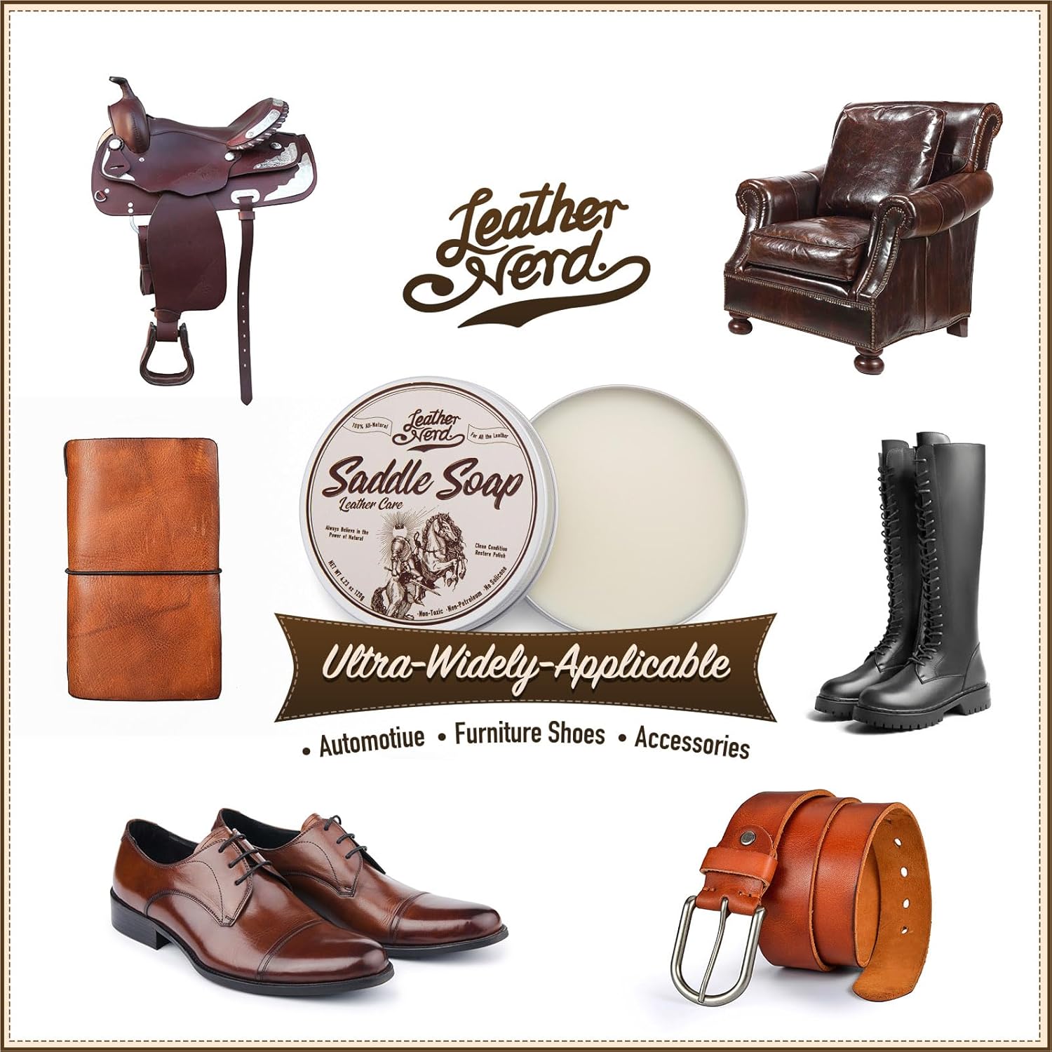 Thumbnail 3 de Leather Nerd Saddle Soap for Leather Cleaner Conditioner (4.23 oz) with Sponge