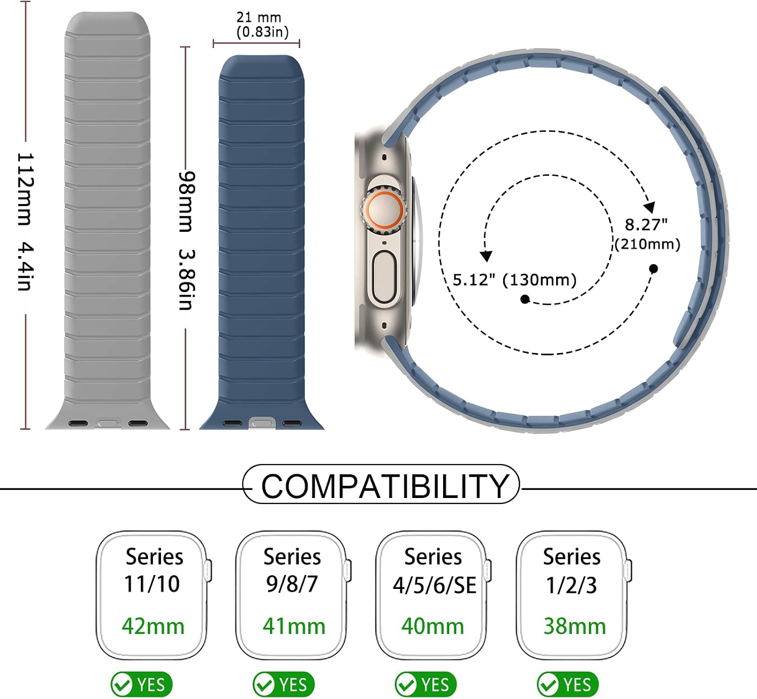 Detalle de Sixmoat Double Sided Reversible Strap for Apple Watch 38–42mm (Series 11/10 and more) – Misty Grey-Blue