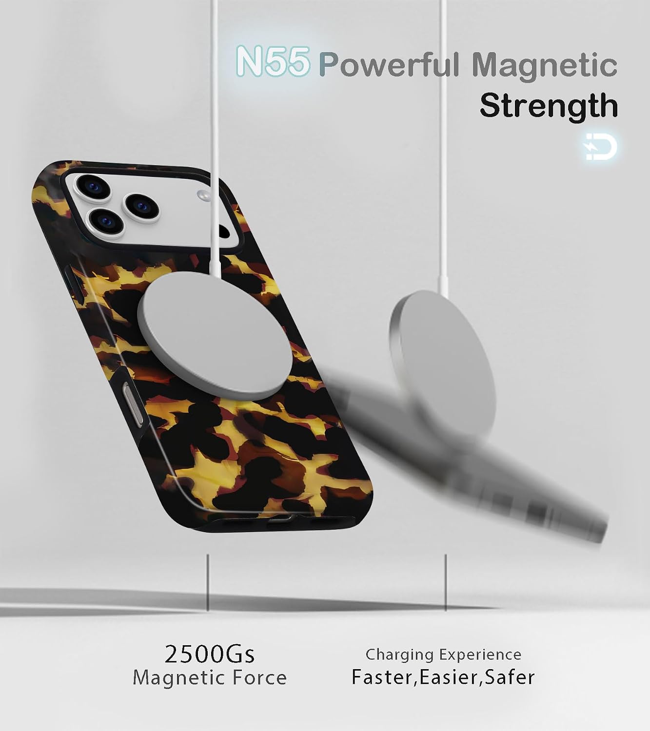 Detalle de Amzfield Magnetic Case for iPhone 17 Pro - Tortoise Shell Leopard Print (Yellow)