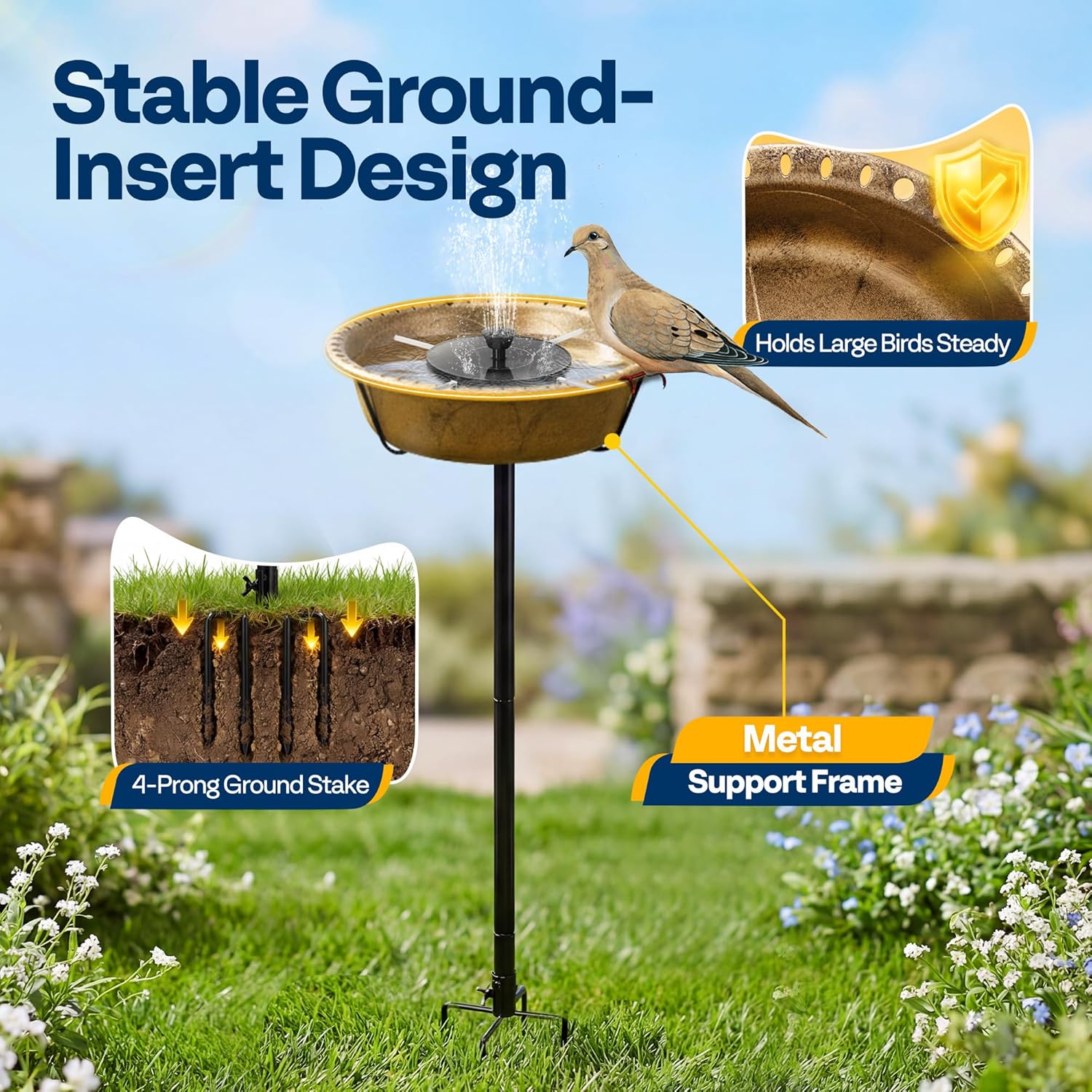 Thumbnail 6 de VIVOHOME Solar Bird Bath with Sun-Powered Fountain (Retro Copper) – garden bird drinking bowl & bath combo