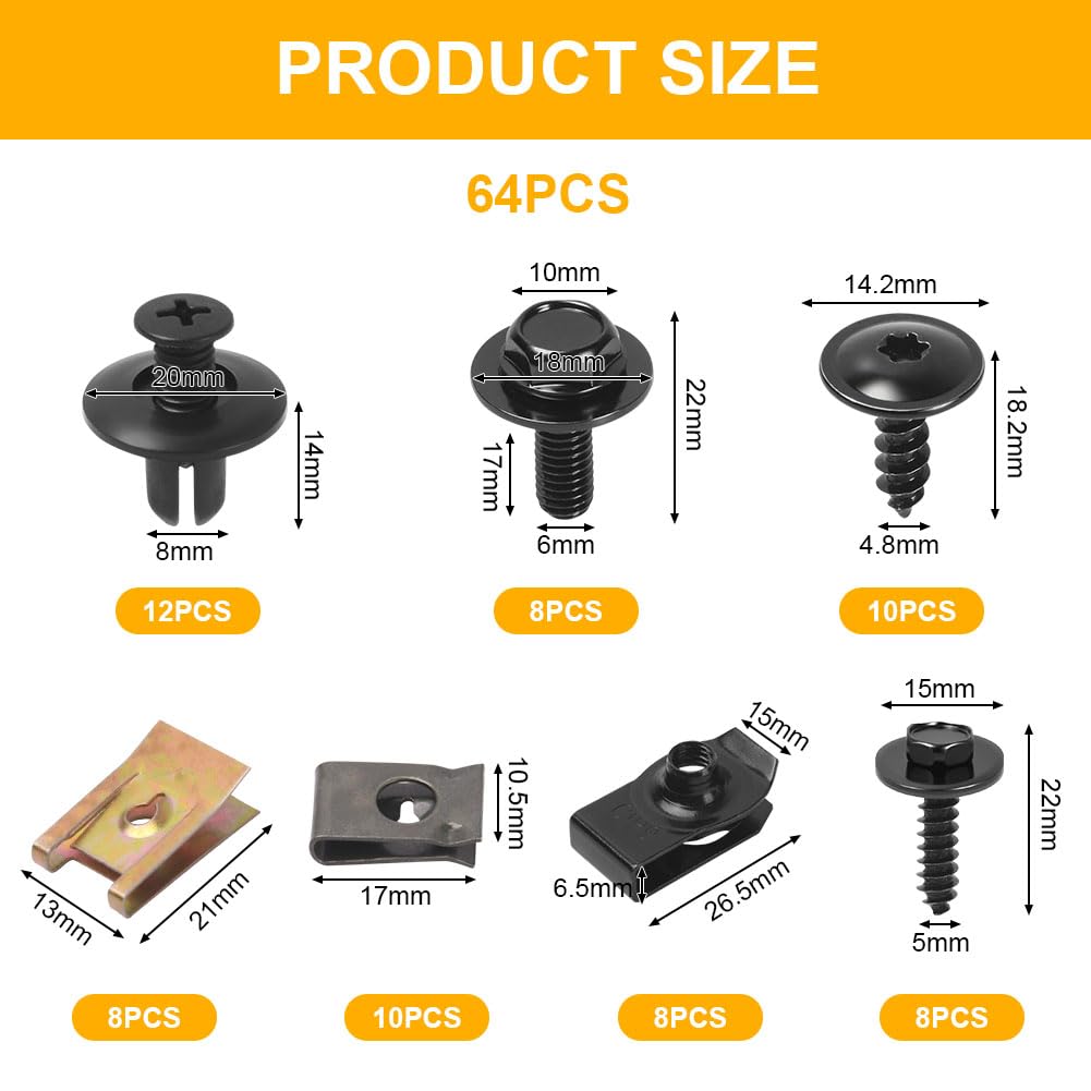 Detalle 2 de Adiwo Kit Universel 64 pièces: vis, boulons et clips pour carrosserie et cache sous-moteur