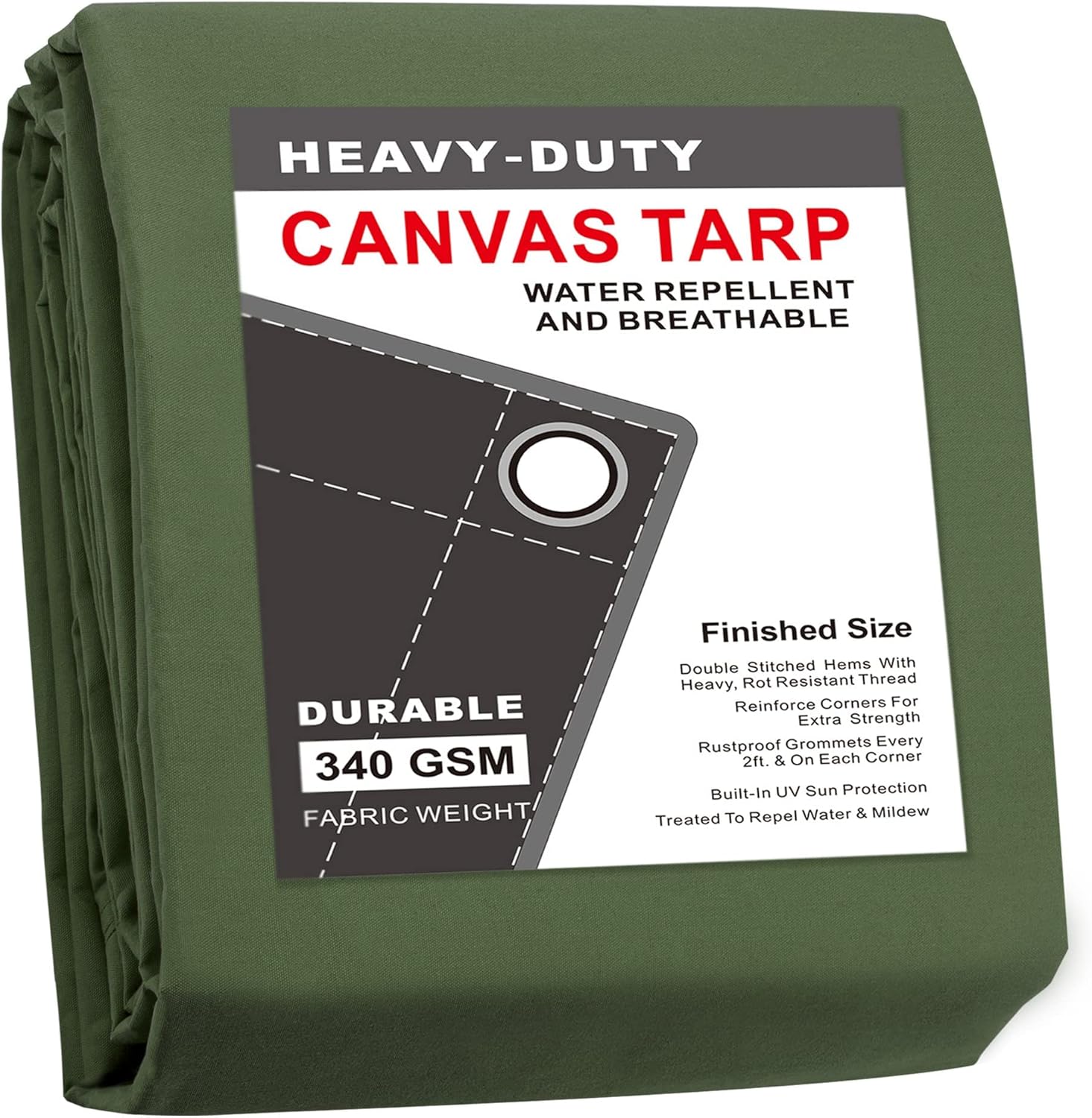 Detalle de CARTMAN Finished Size 20x20 Feet Tan Canvas Tarp with Rustproof Grommets (Heavy-Duty Multipurpose Cover)