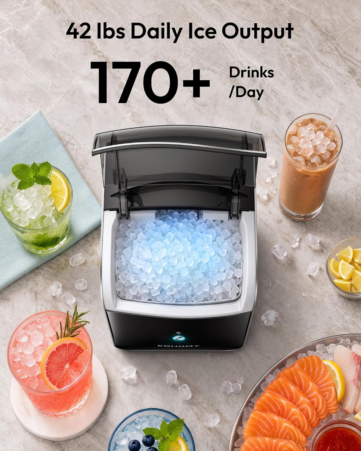 Detalle de EUHOMY Countertop Nugget Ice Maker, 42 lb Daily Output