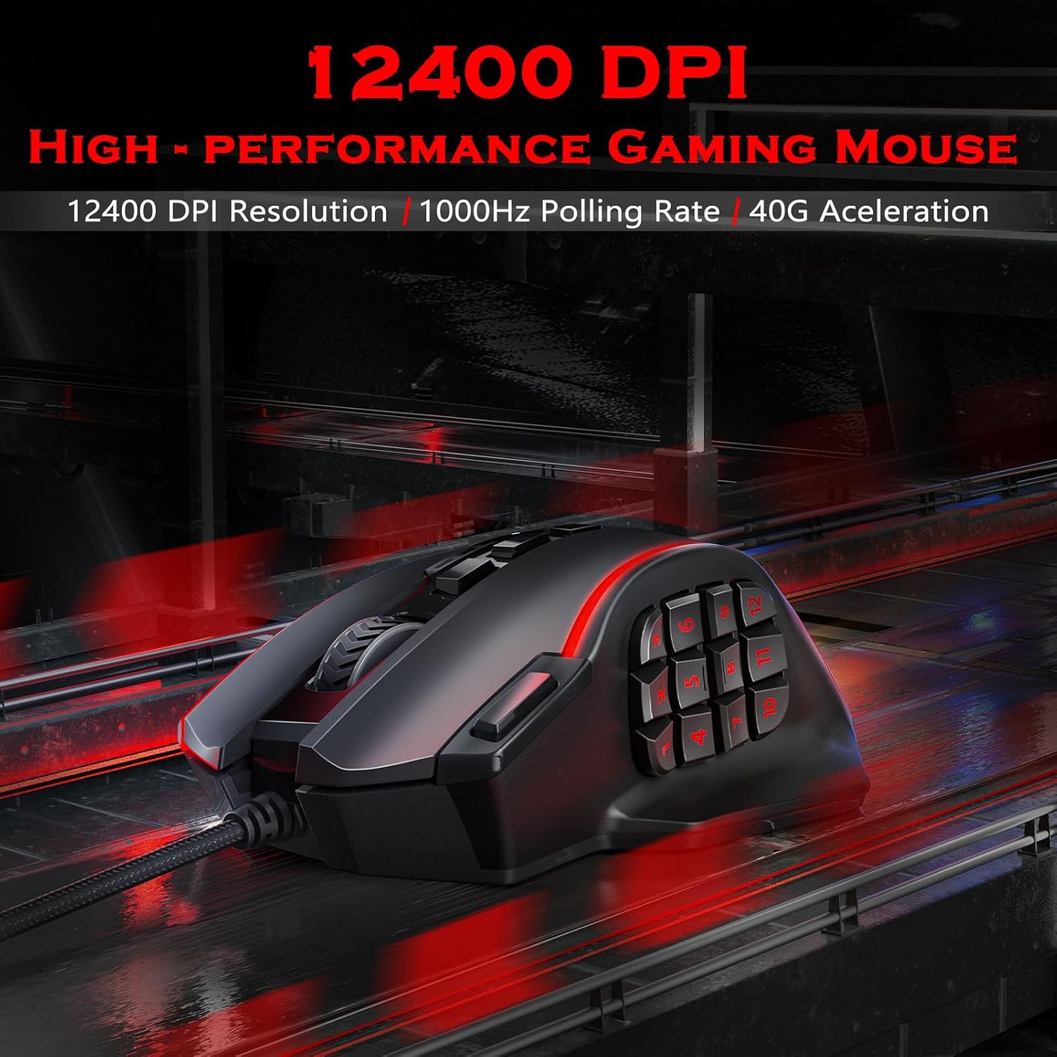 Thumbnail 1 de Redragon MMO Gaming Mouse UP M901K: 12400 DPI, 19 Macro Buttons, 12 Side Buttons, Weight Tuning