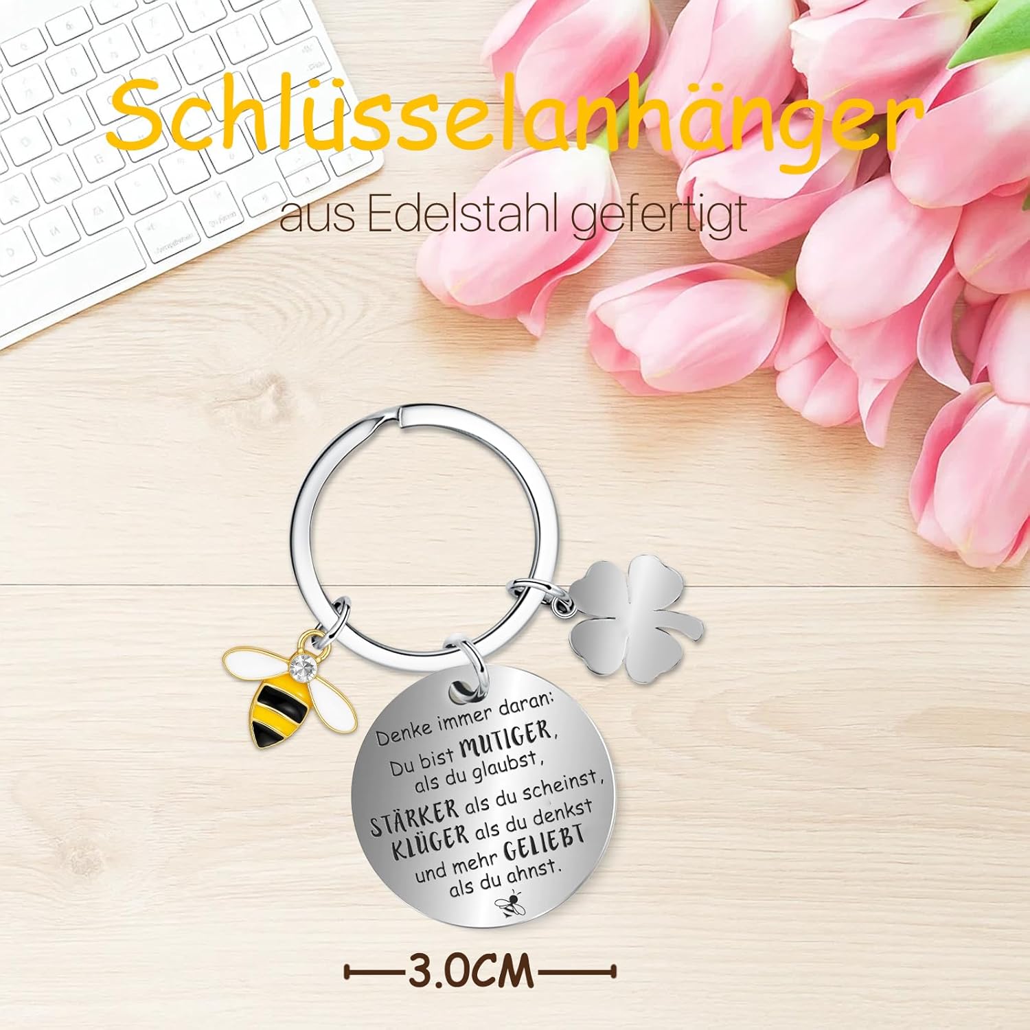 Thumbnail 4 de Farbeele Fröhliche Biene und Glücksbringer-Schlüsselanhänger – handgefertigter Mutmacher mit Mini-Karten, pocket size
