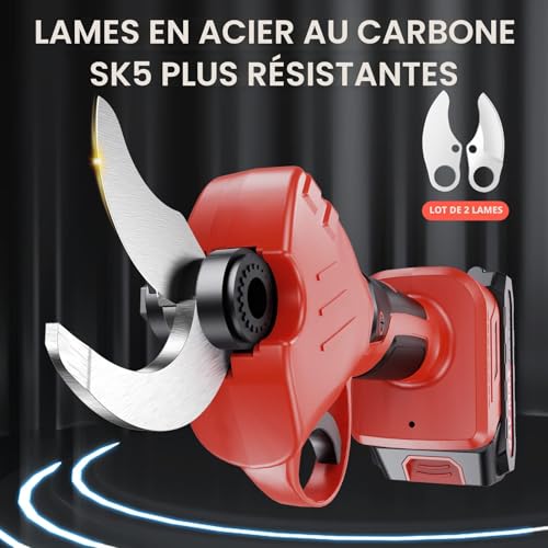 Detalle de XIAZIR Sécateur électrique sans fil 40 mm avec moteur brushless et 2 batteries 21 V – coupure efficace pour arbres et jardin