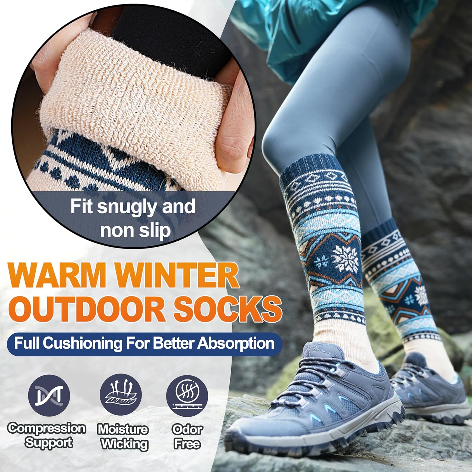 Thumbnail 3 de Welwoos 3 Pairs Merino Wool Ski Socks — Thermal Knee-High
