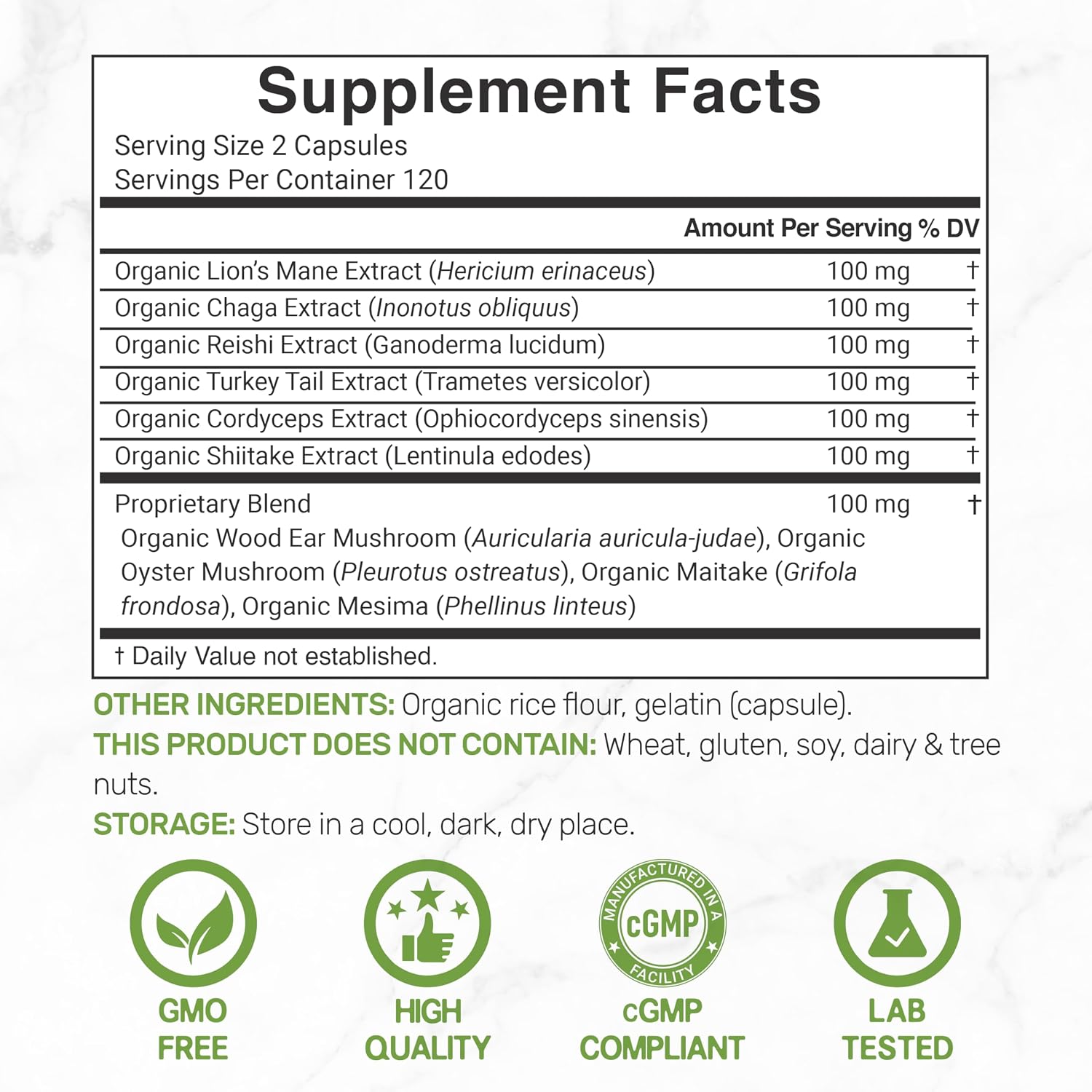 Detalle de Organic Mushroom Supplement, 240 Capsules