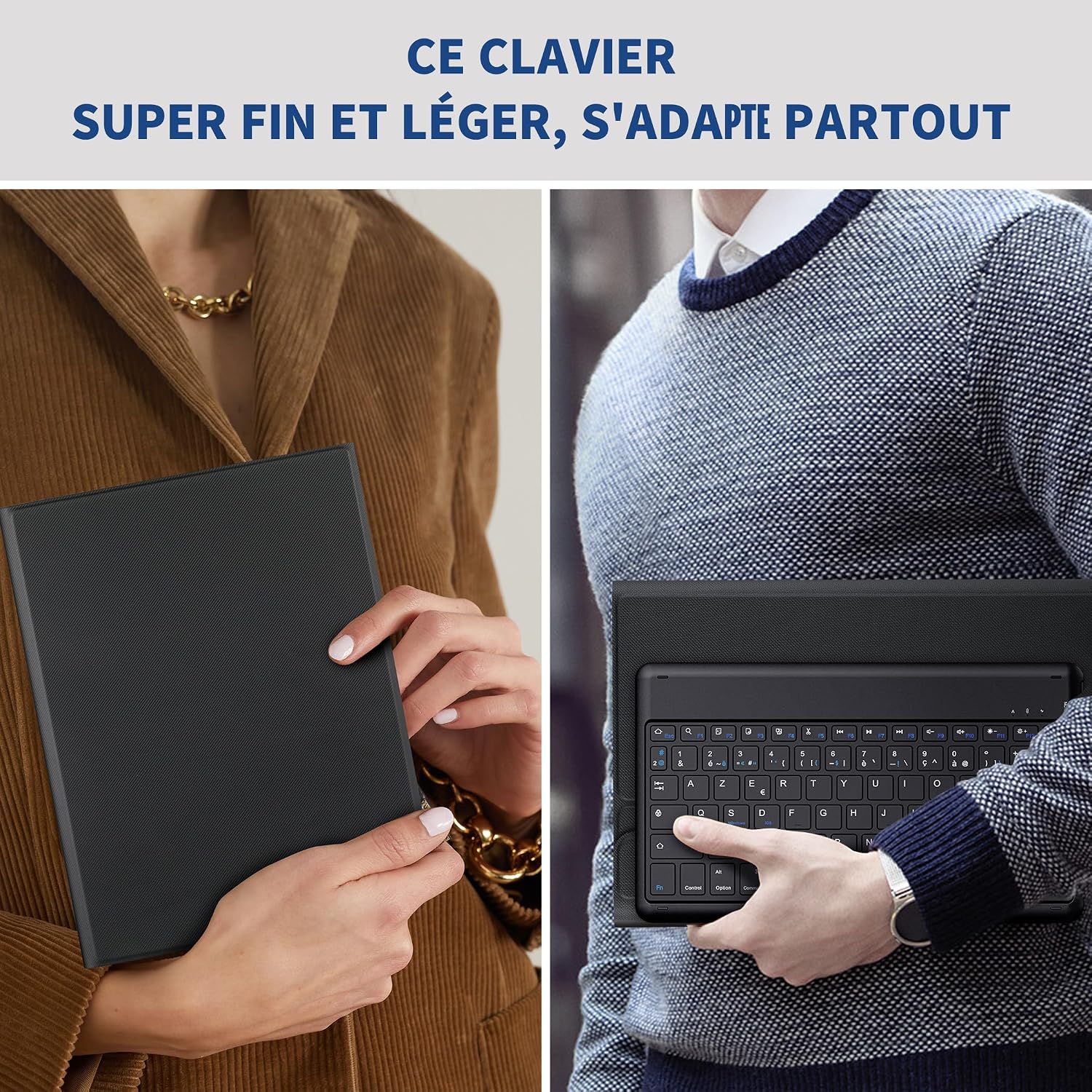Thumbnail 6 de EasyAcc étui clavier français Bluetooth pour iPad 10,2" (9e/8e et 7e génération) avec film de protection et clavier amovible, bleu océan