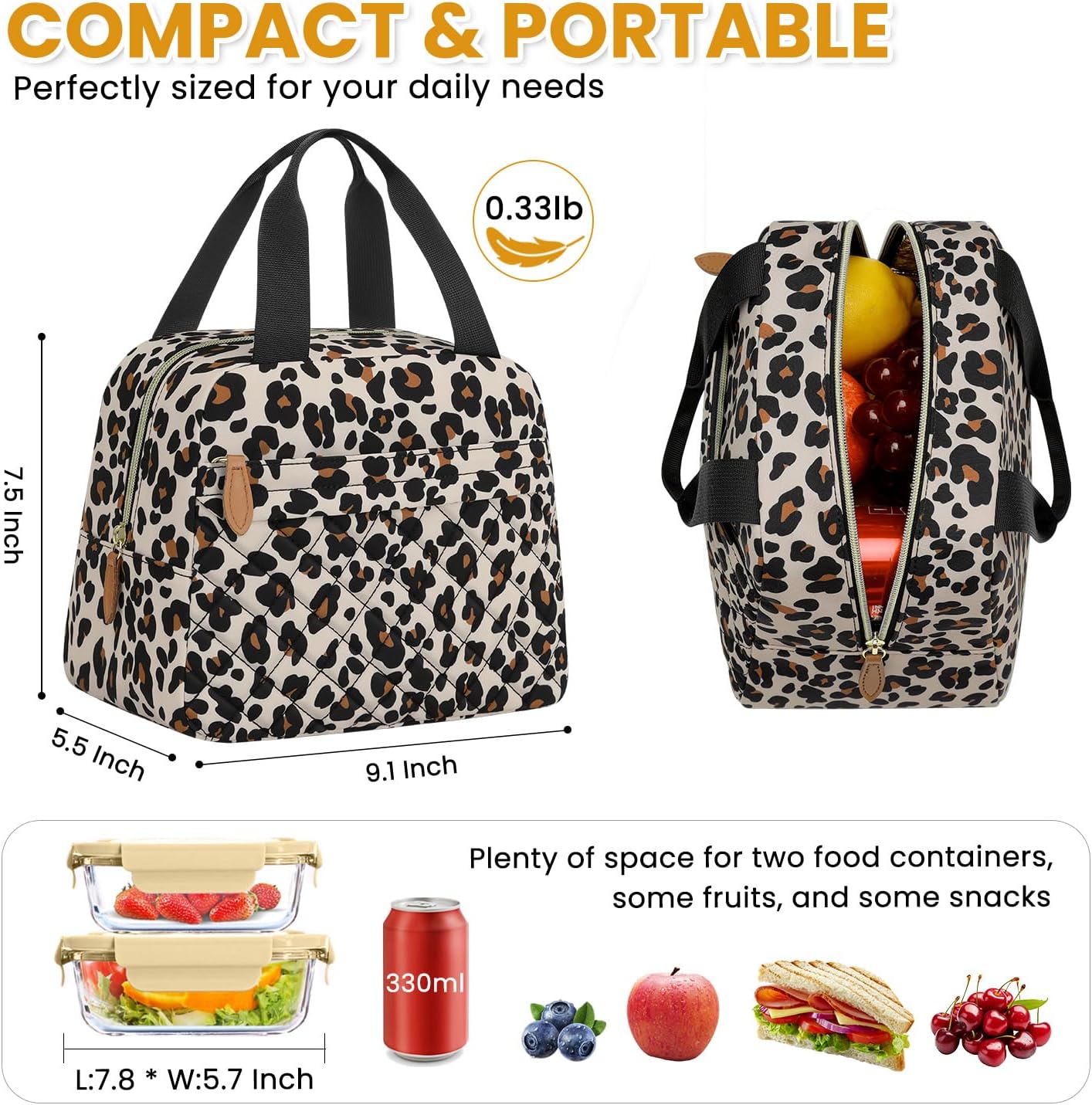 Detalle de ELONGRIVER Insulated Lunch Bag, Leopard