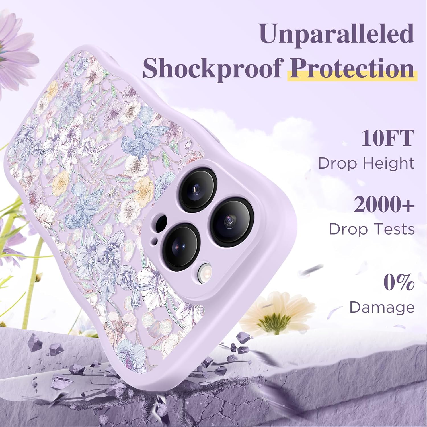 Thumbnail 6 de GVIEWIN iPhone 15 Pro Case with MagSafe — Curly Wave Edge, Floral Translucent, Full Camera Protection