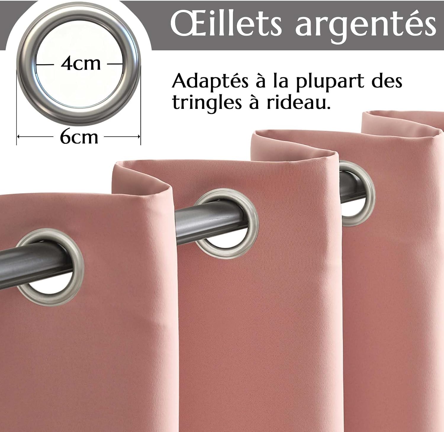 Detalle 2 de TOPICK Rideau isolant 140x246 cm, lot de 2, rose
