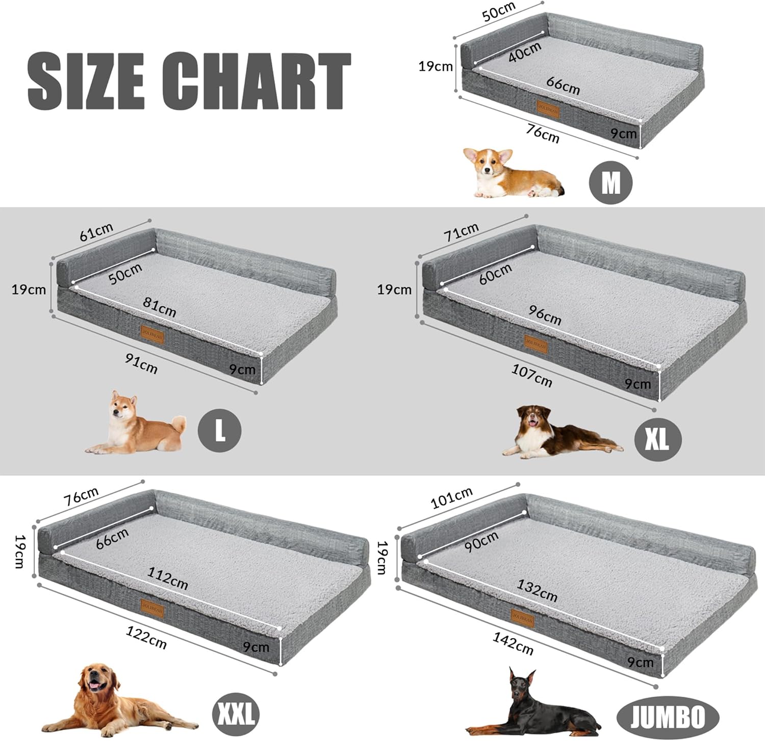 Detalle de Jolibean Orthopedic XL Dog Bed 106x71cm – Large, Waterproof with Removable Cover