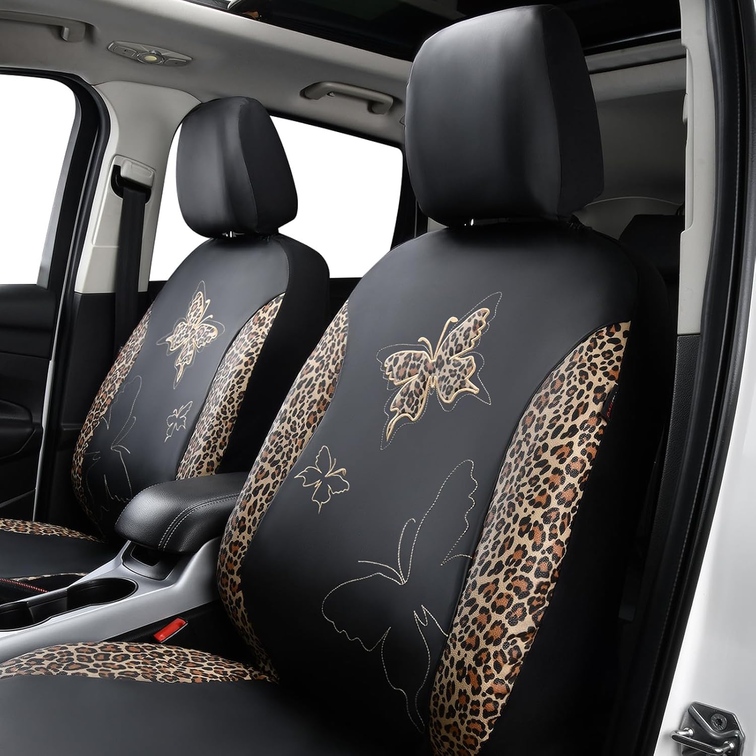 Thumbnail 3 de Flying Banner Butterfly Faux Leather Leopard Brown Car Seat Covers (Universal, Rear Bench Split Full Set)