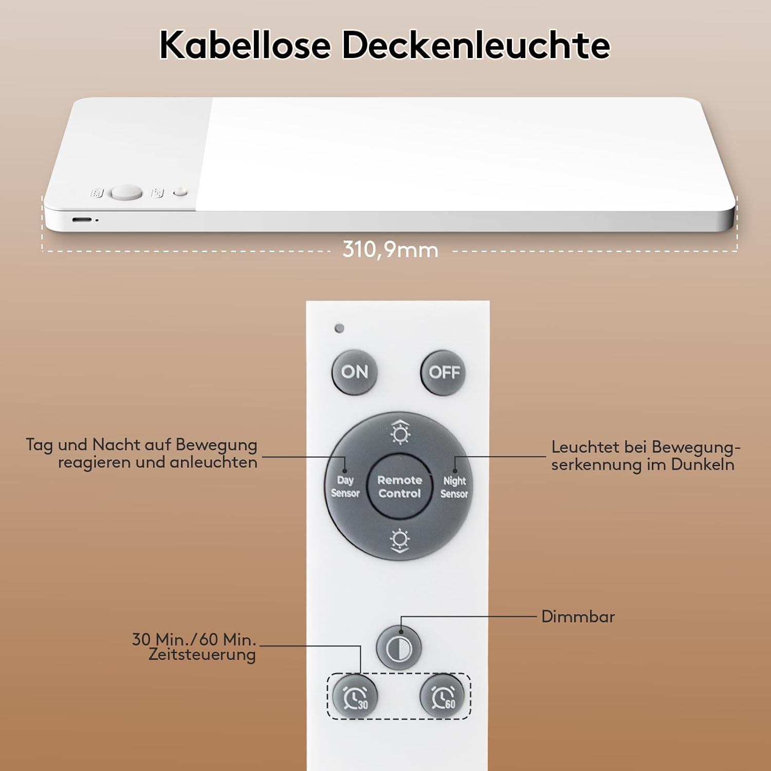Thumbnail 5 de LED-Deckenleuchte mit Bewegungsmelder & Fernbedienung – kabellos, dimmbar, 12000 mAh Akku