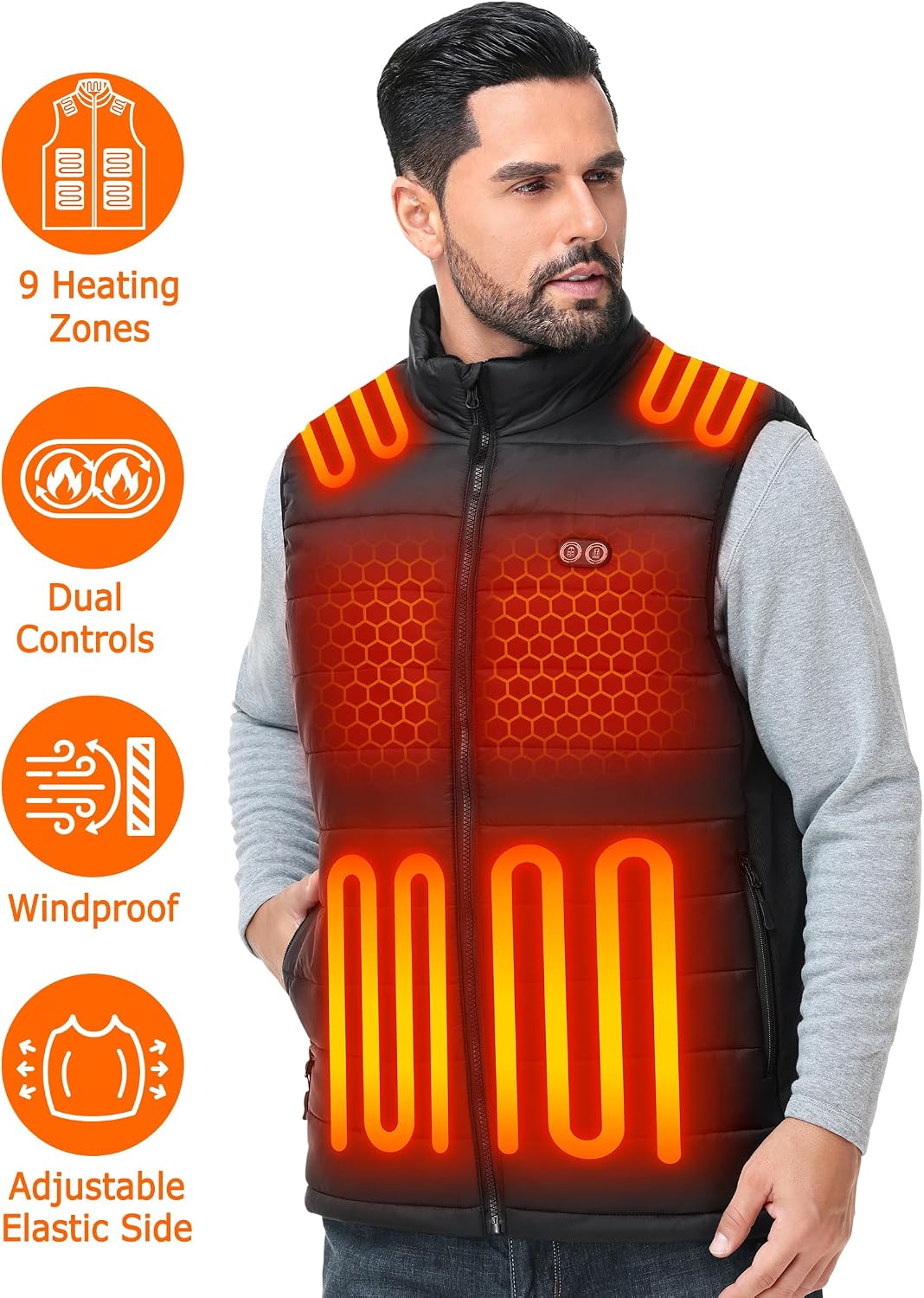 Detalle de LEYKEURA Men's Heated Vest with 9 Heating Zones and 16,000mAh Battery