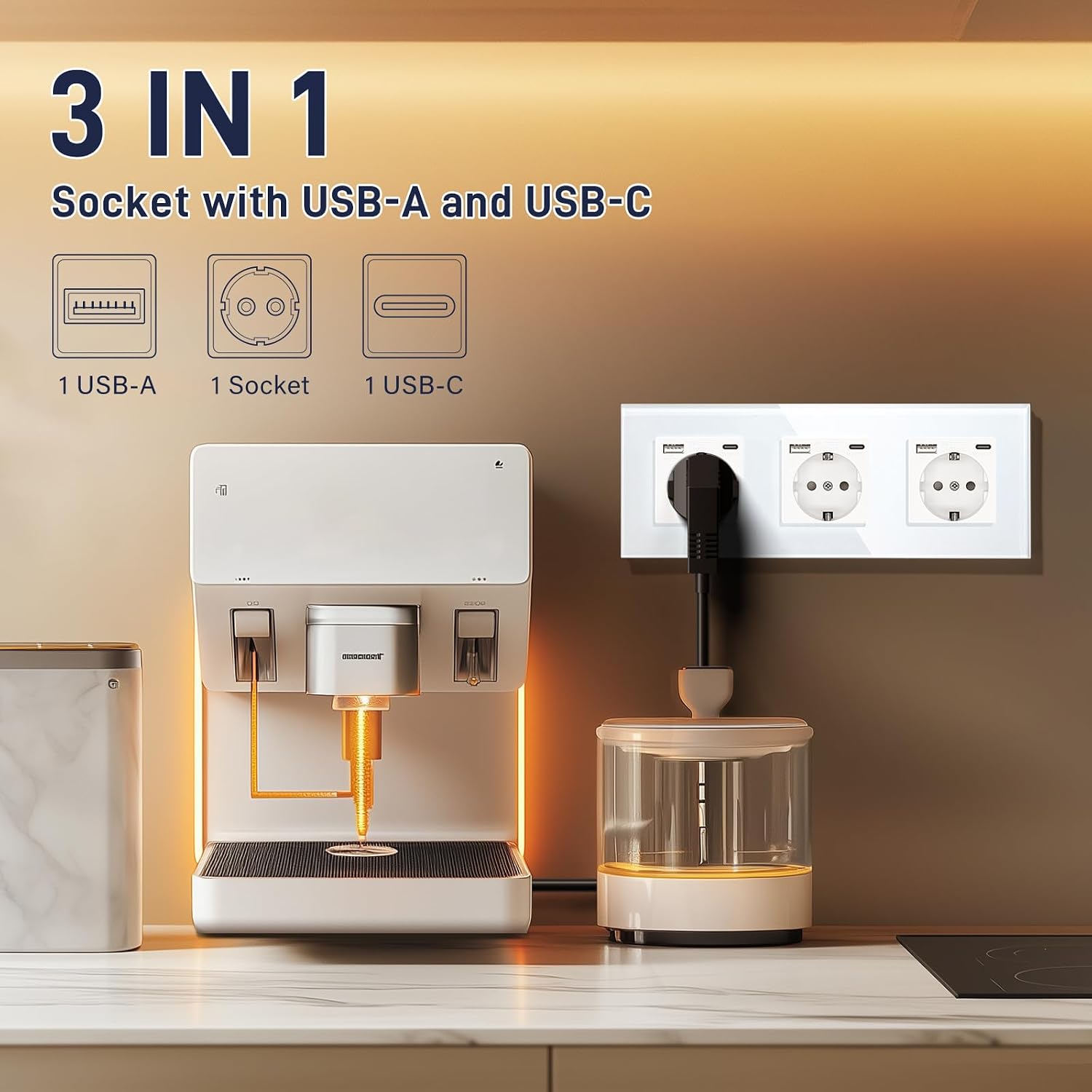 Detalle 2 de BSEED Triple Enchufe de Pared USB 2,1A