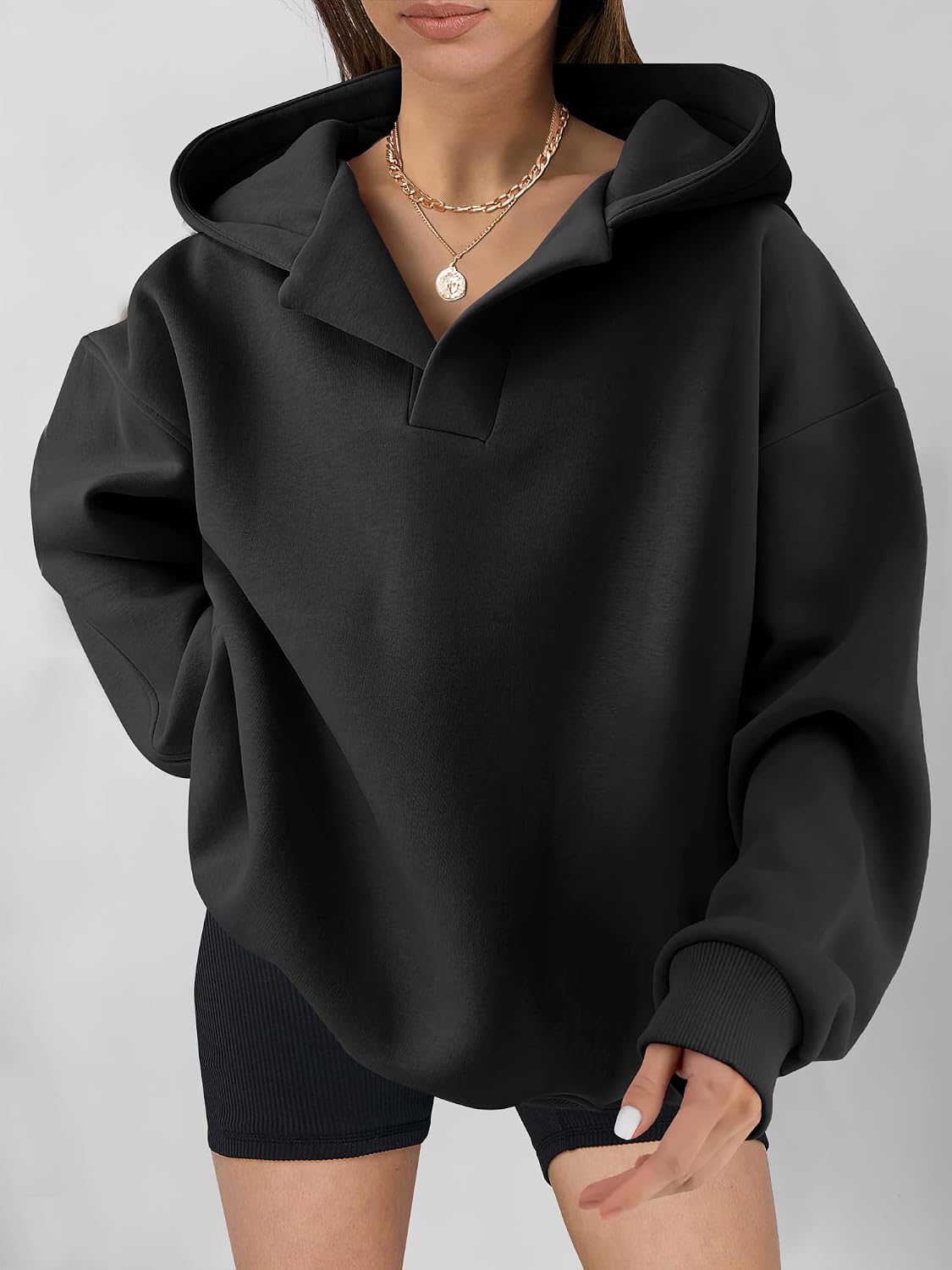Detalle 2 de ANRABESS Womens Oversized V-Neck Hoodie 2025